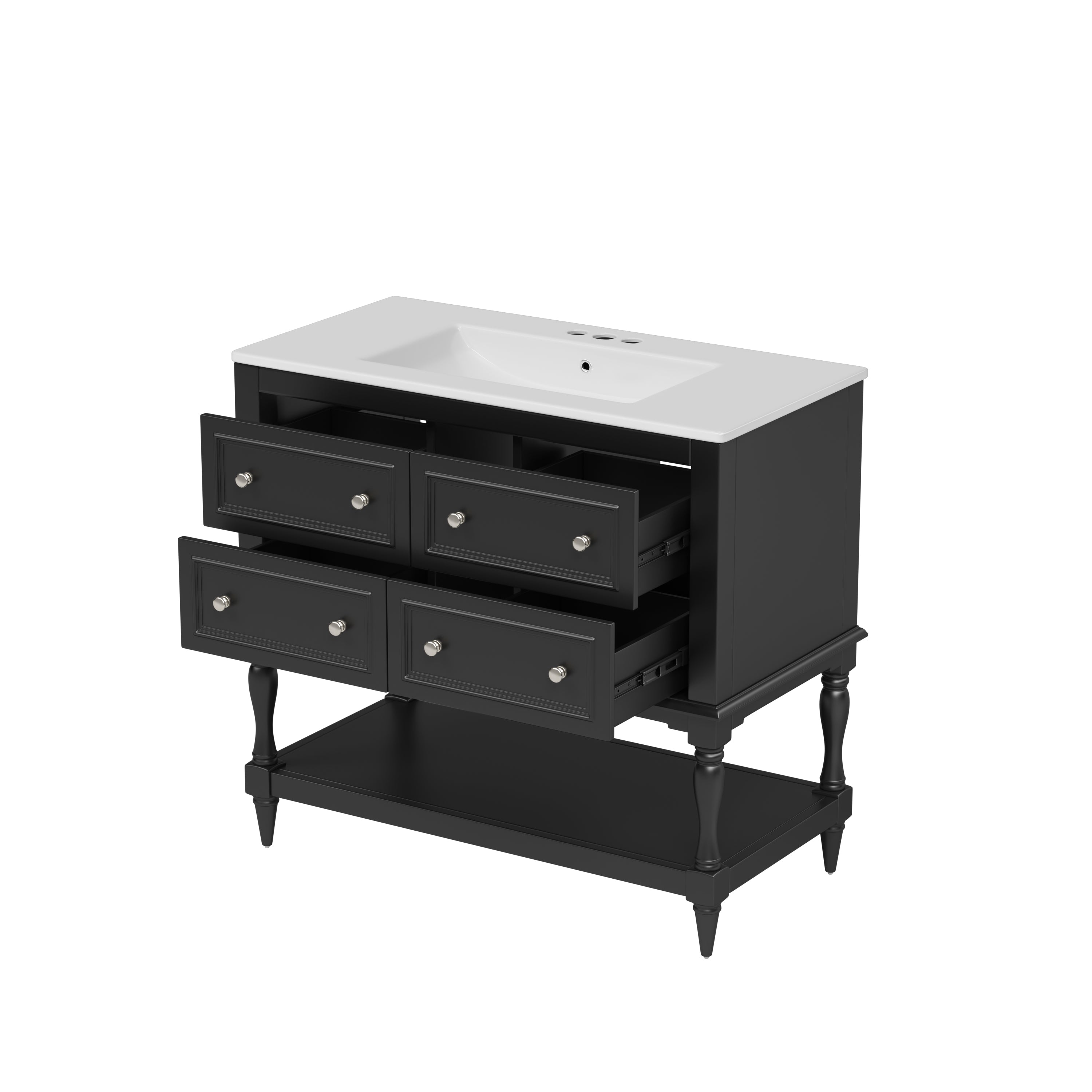 36' Solid Wood Frame Independent Dressing Table Set (black)