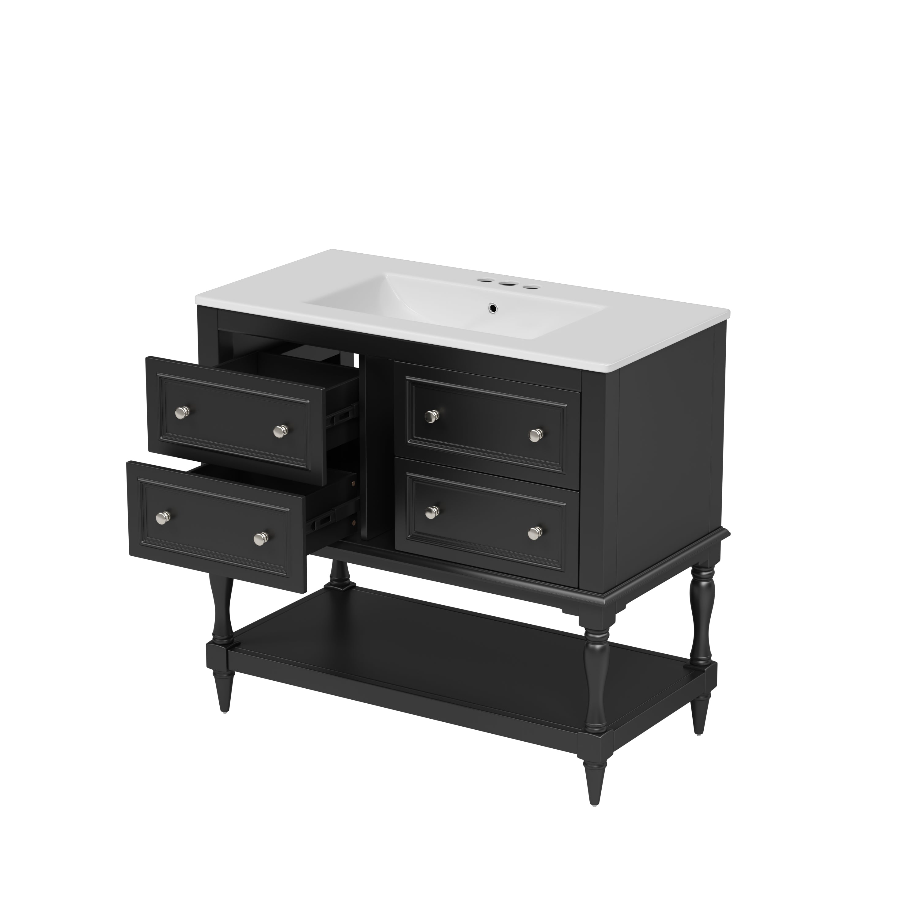 36' Solid Wood Frame Independent Dressing Table Set (black)