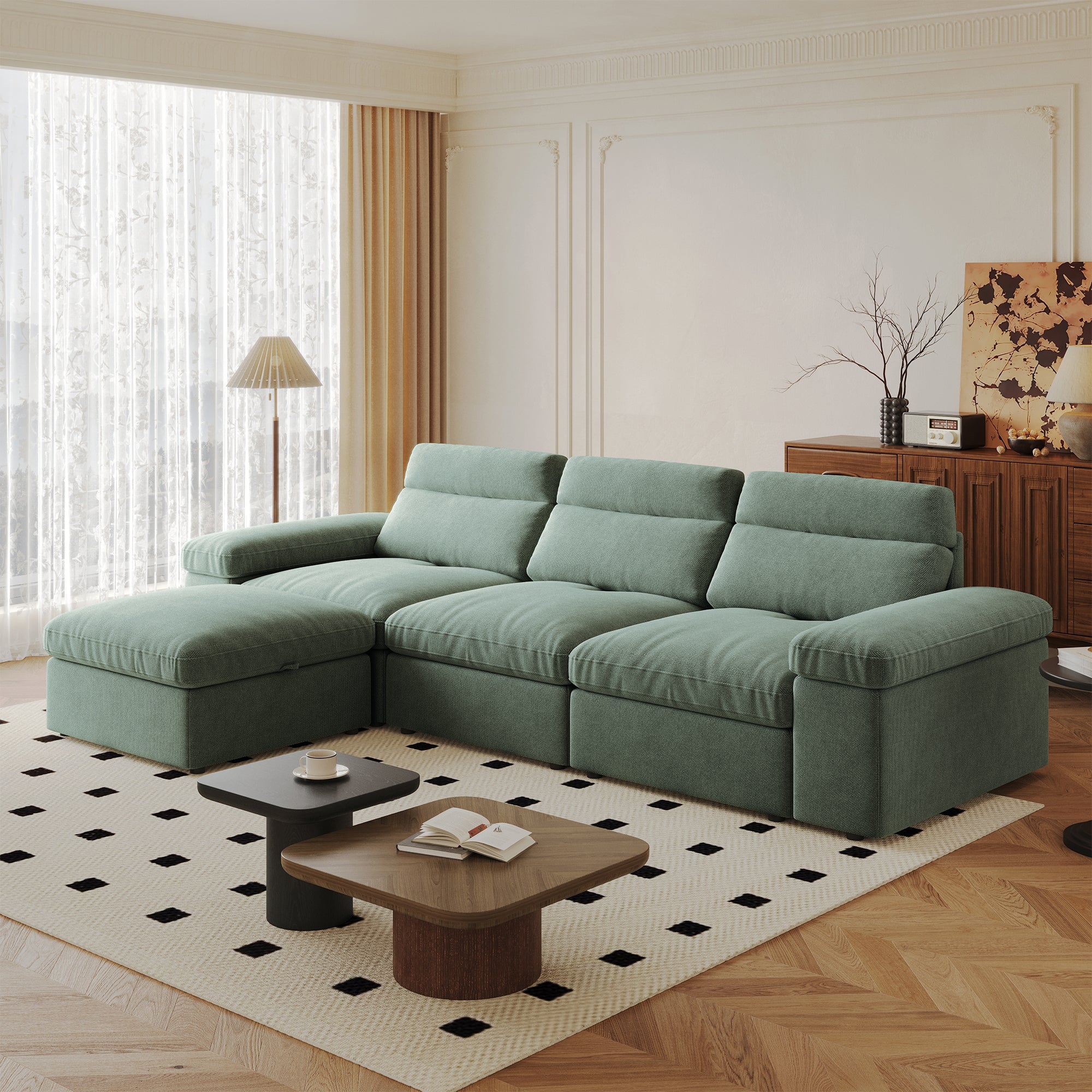 Adjustable combination sofa with storage space(Dark Green)