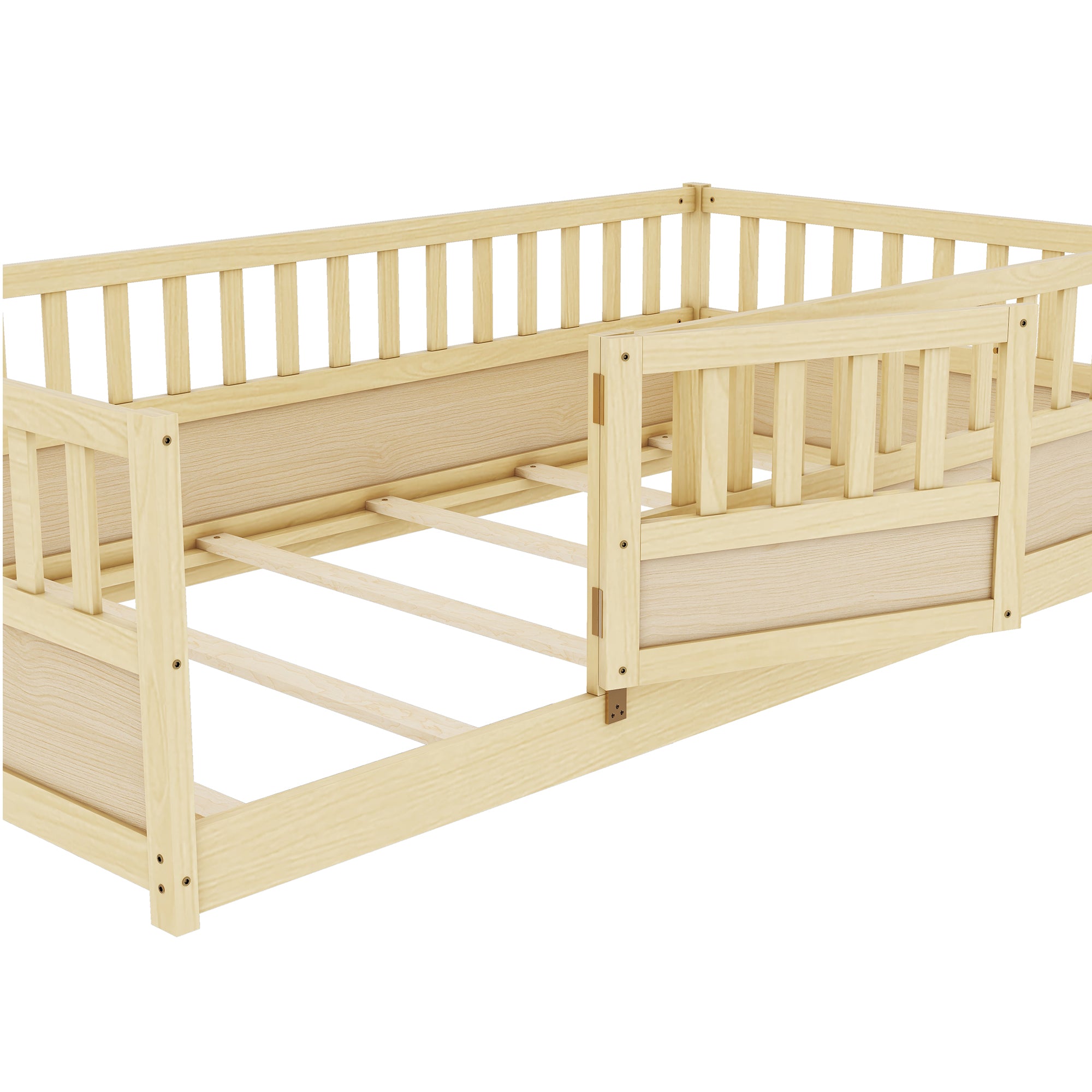 Natural wood support board, double Montessori wooden children's floor bed
