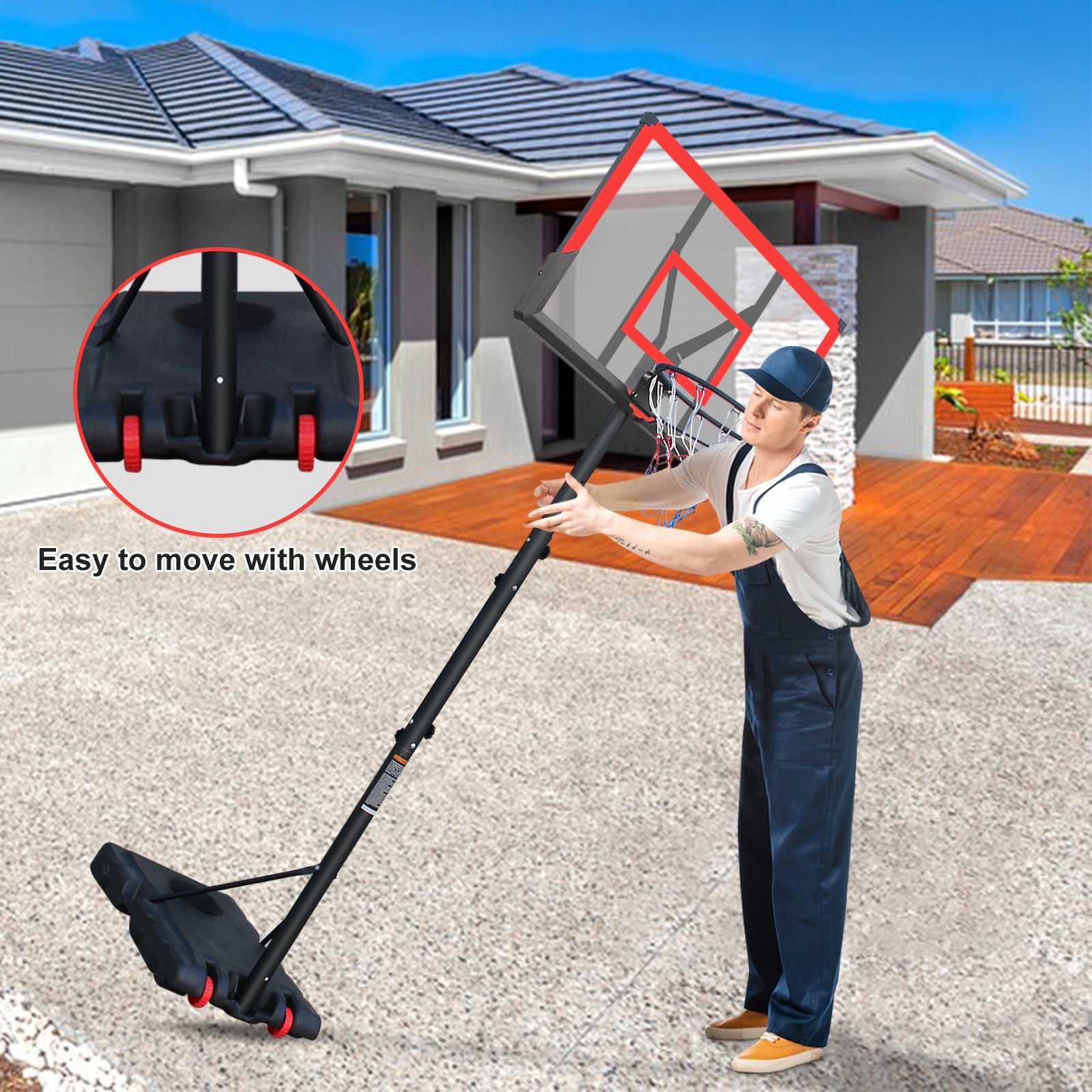 44-inch red adjustable portable basketball stand