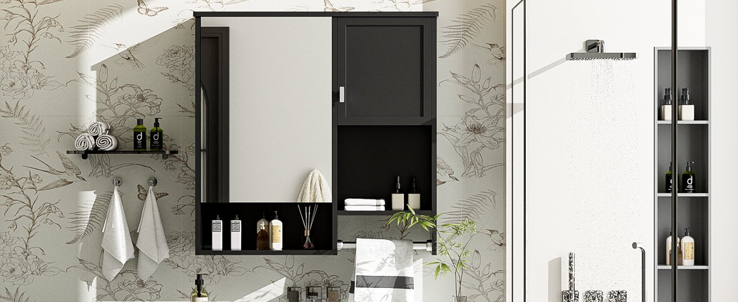 29 "x 28" bathroom wall storage cabinet and mirror(black) - KiKiUMi