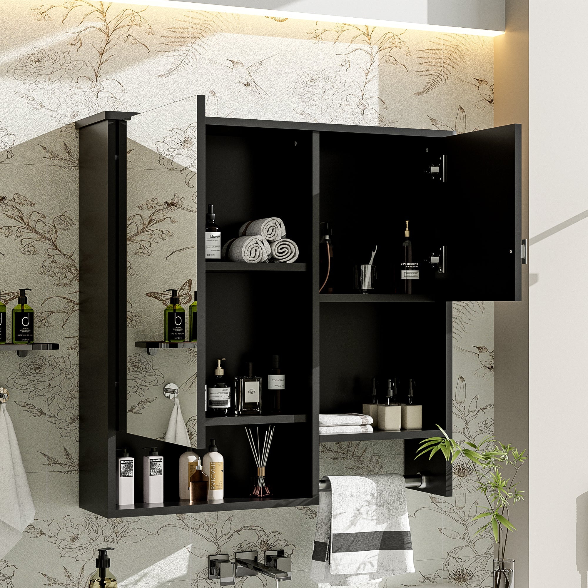 29 "x 28" bathroom wall storage cabinet and mirror(black) - KiKiUMi