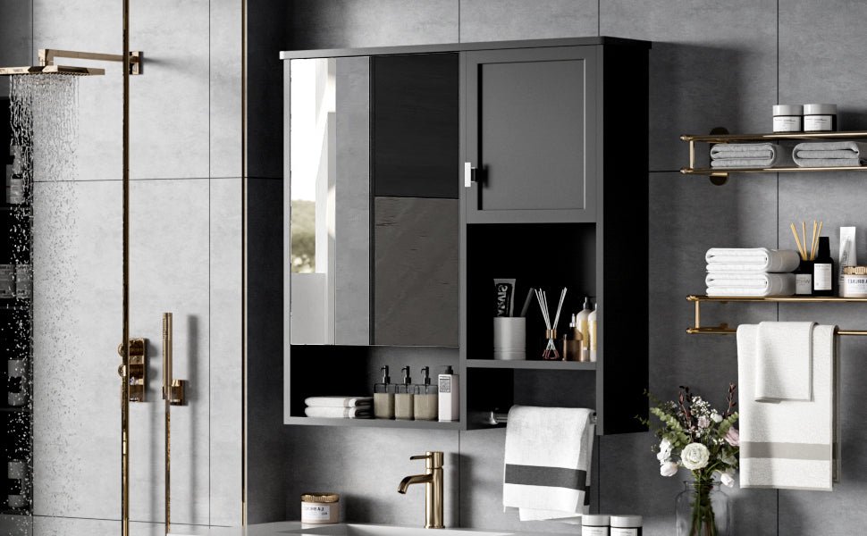 29 "x 28" bathroom wall storage cabinet and mirror(black) - KiKiUMi