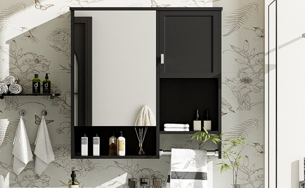 29 "x 28" bathroom wall storage cabinet and mirror(black) - KiKiUMi