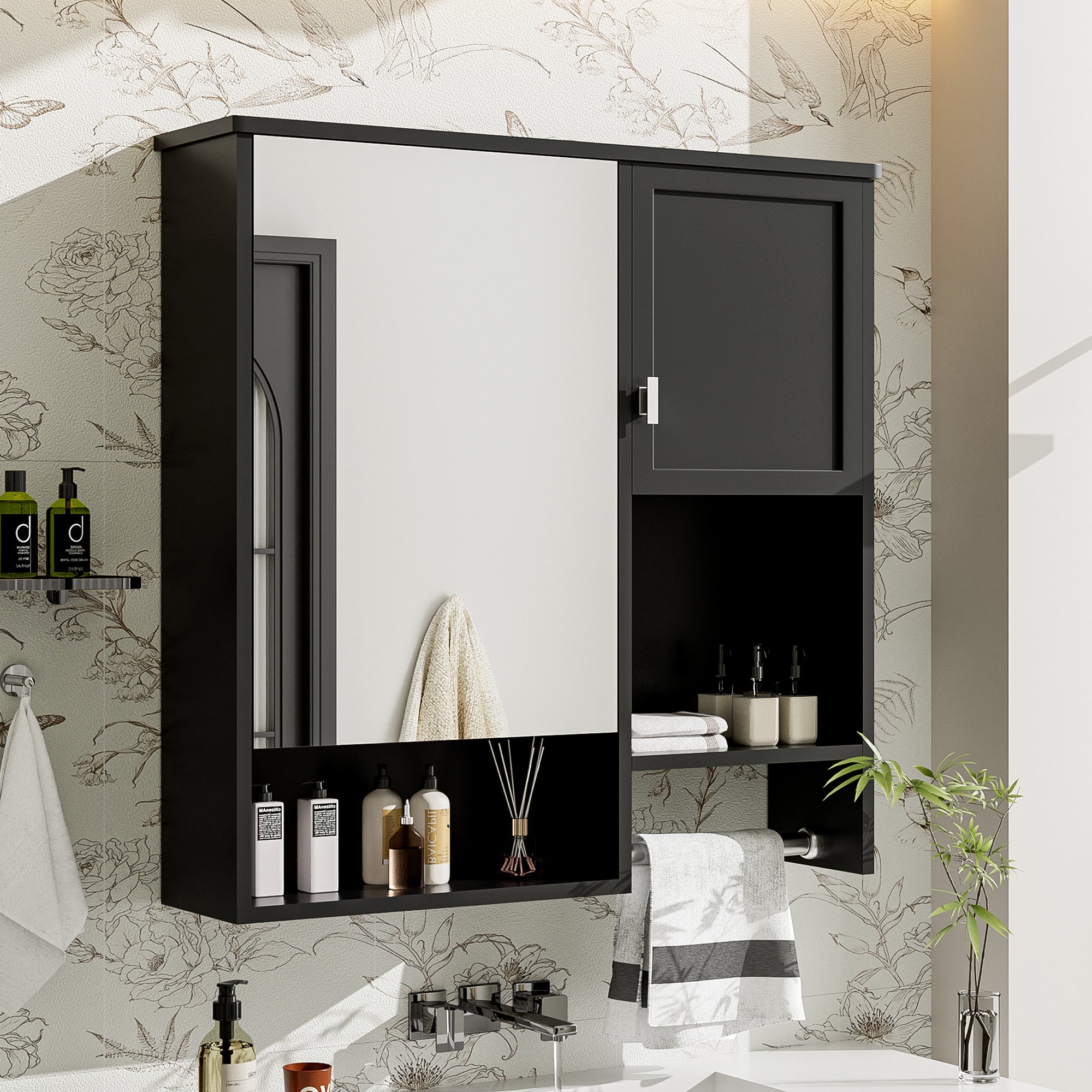 29 "x 28" bathroom wall storage cabinet and mirror(black) - KiKiUMi