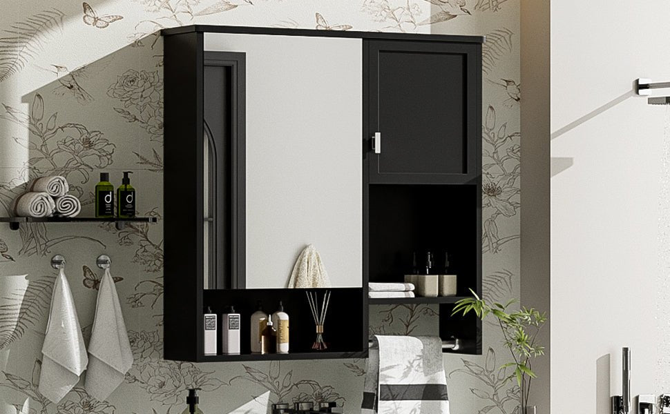 29 "x 28" bathroom wall storage cabinet and mirror(black) - KiKiUMi