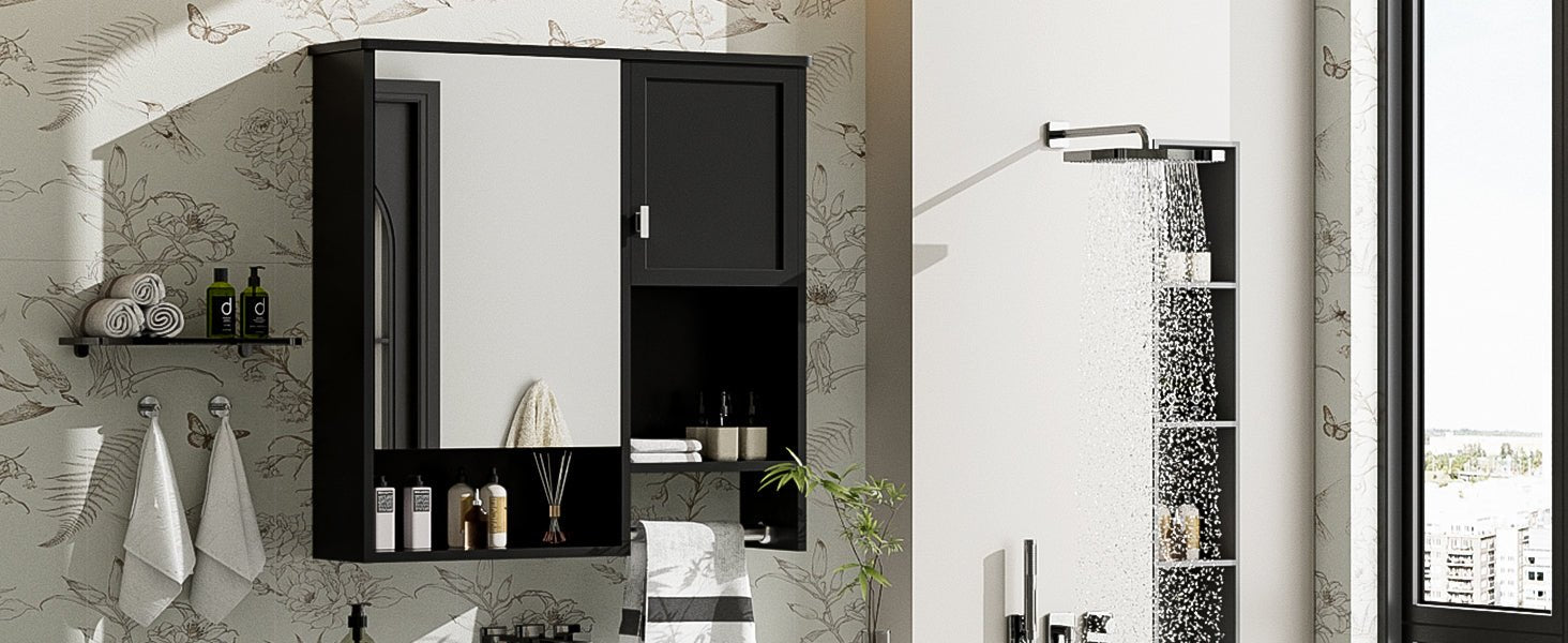 29 "x 28" bathroom wall storage cabinet and mirror(black) - KiKiUMi