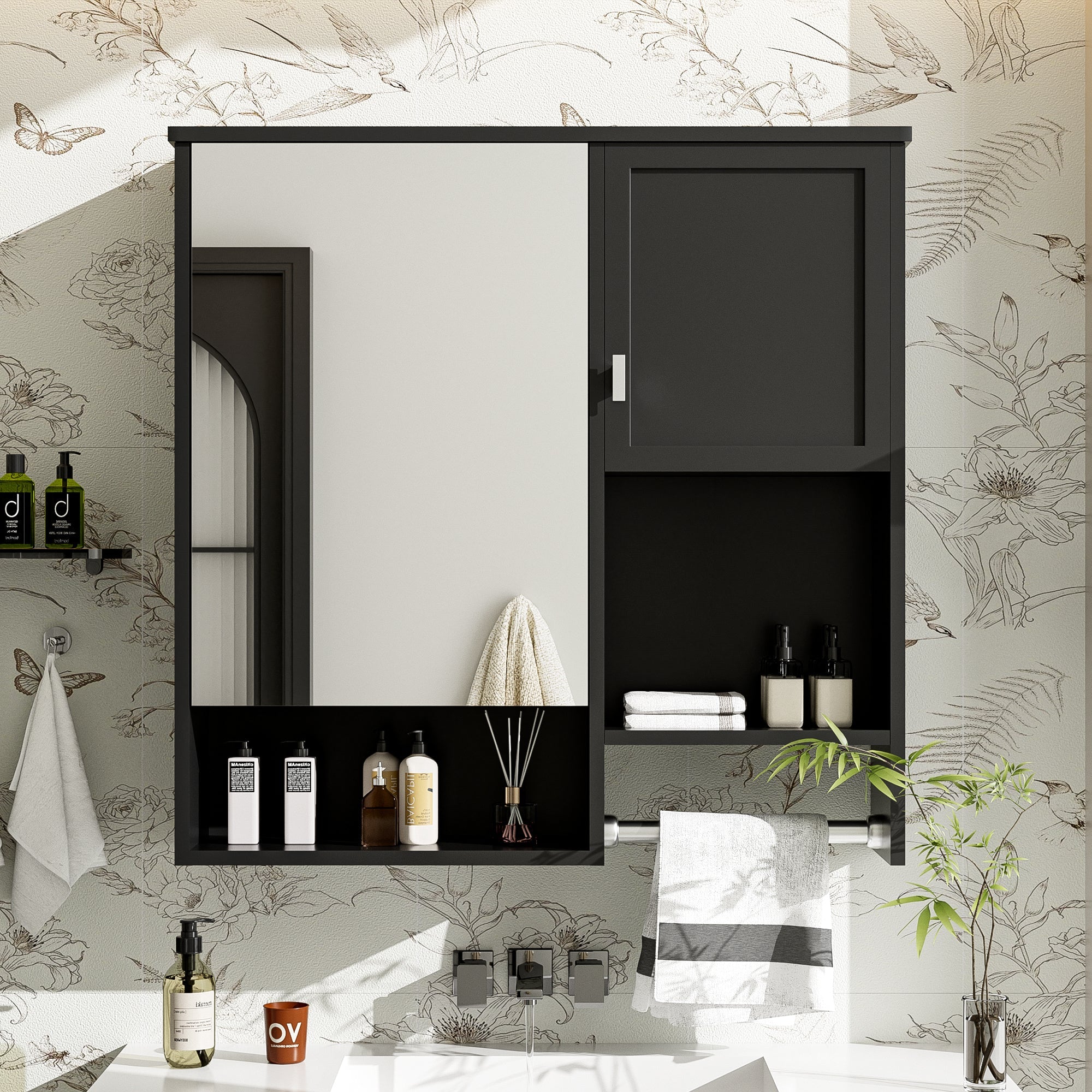 29 "x 28" bathroom wall storage cabinet and mirror(black) - KiKiUMi