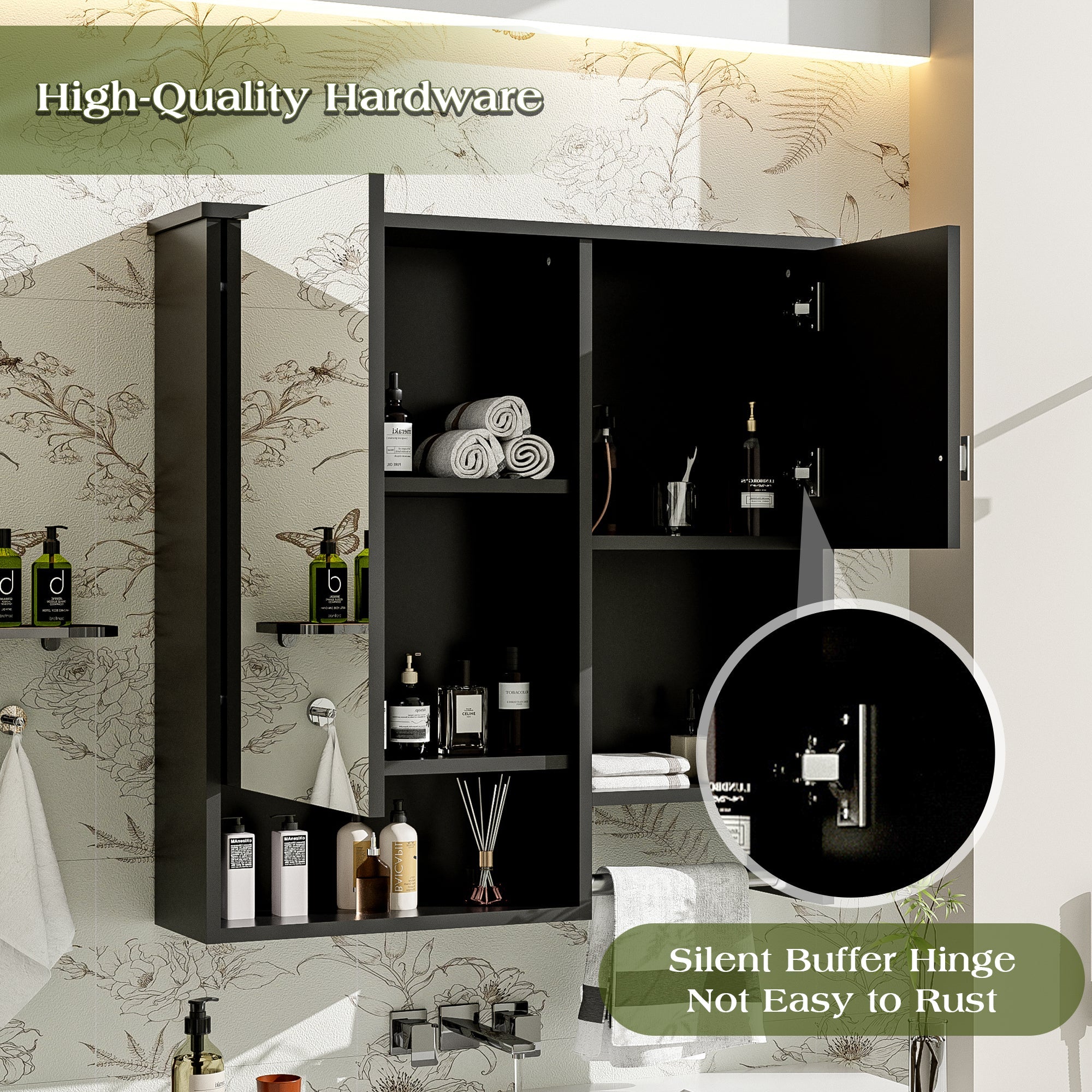 29 "x 28" bathroom wall storage cabinet and mirror(black) - KiKiUMi