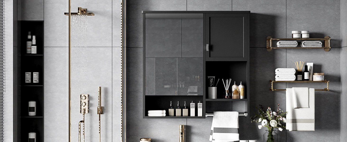 29 "x 28" bathroom wall storage cabinet and mirror(black) - KiKiUMi