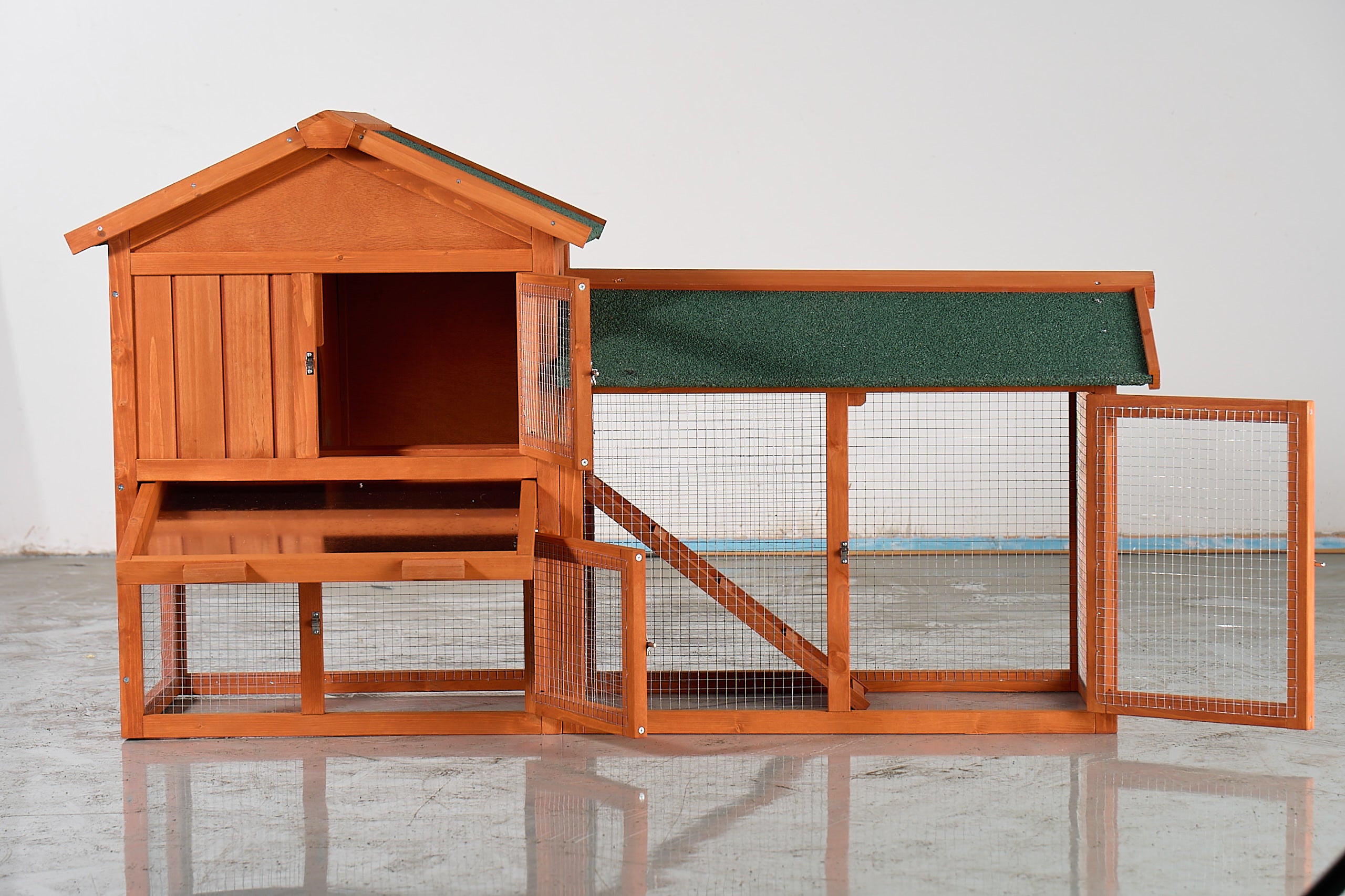 Large wooden cages for rabbits, chickens and guinea pigs