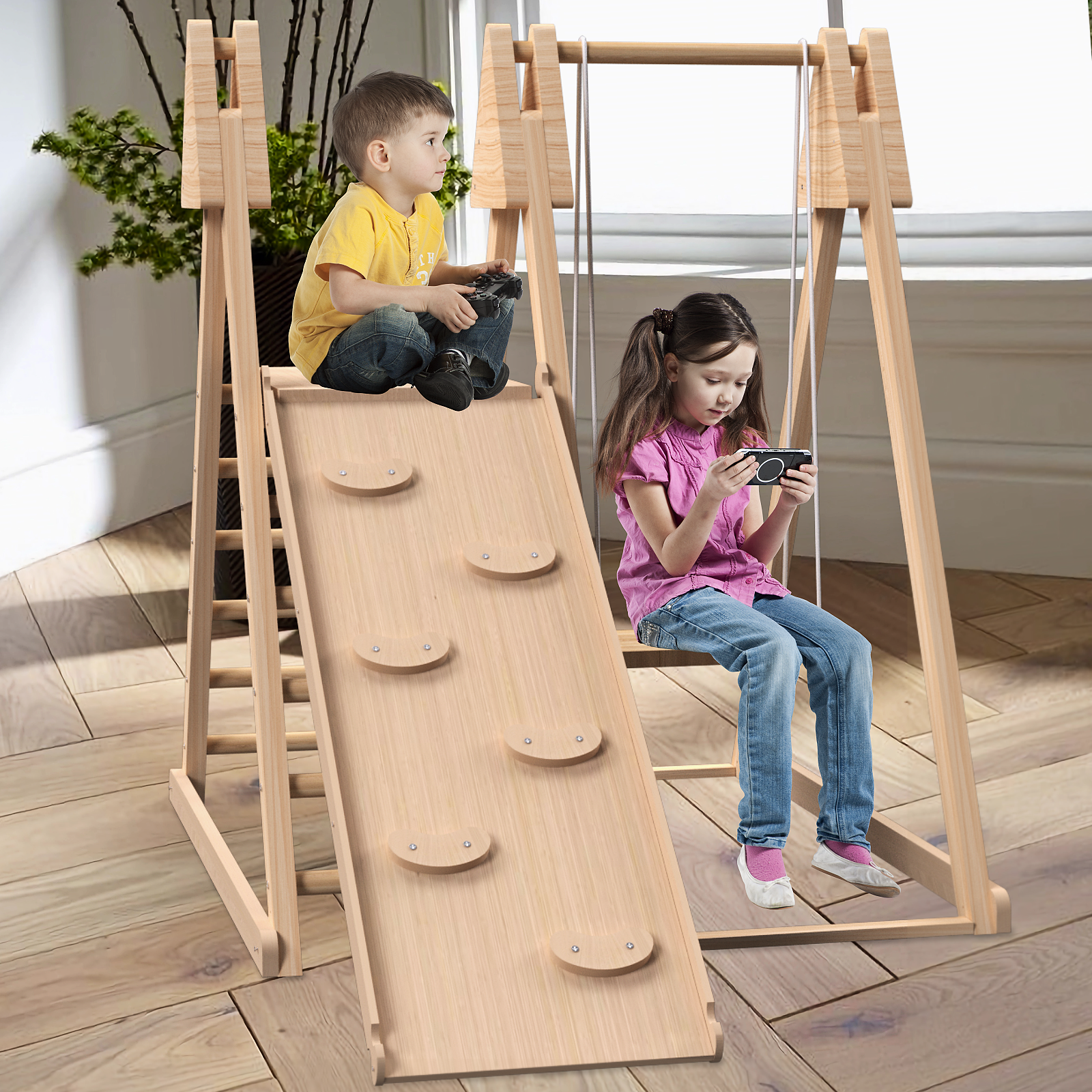 4-in-1 indoor jungle play gym for children
