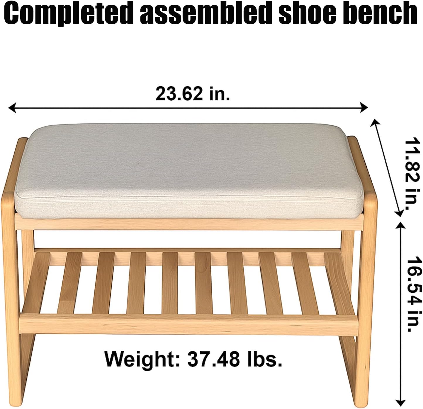 2-Tier Solid Wood Shoe Bench with Memory Foam Pads