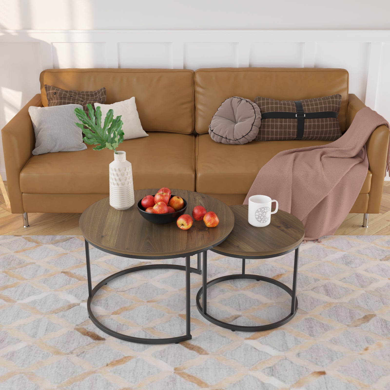 Circular nested coffee table(Brown)