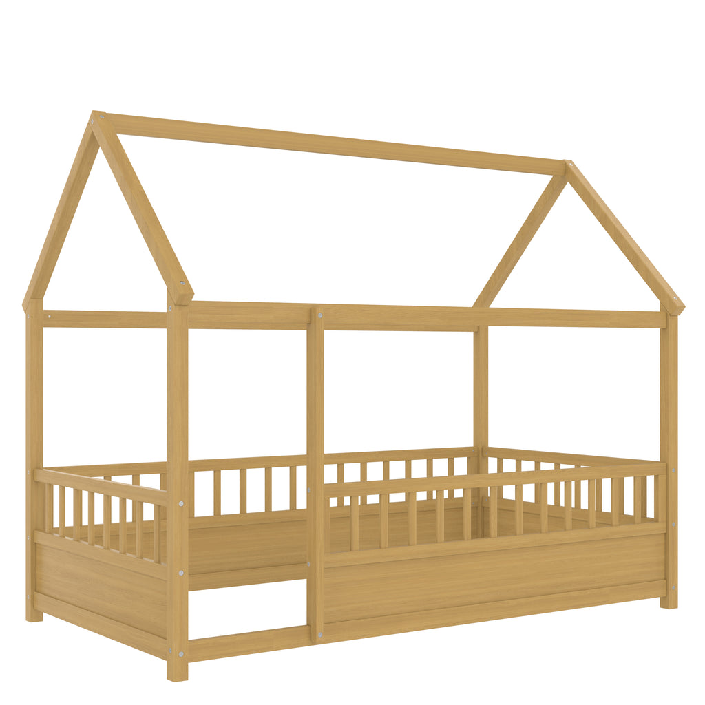 Natural double bed with a roof frame