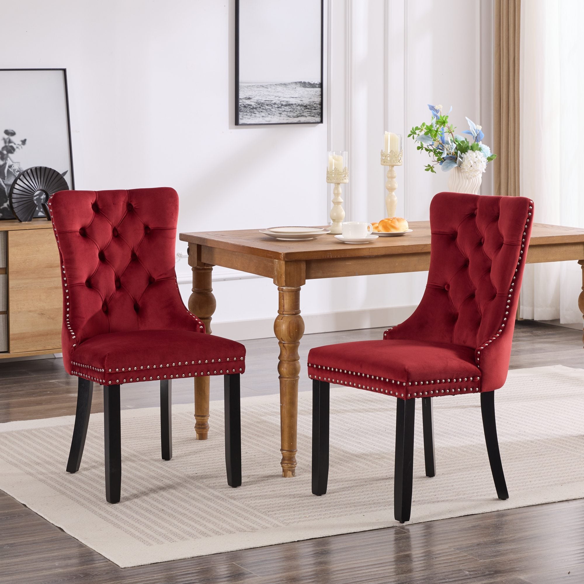 Two velvet upholstered bar stools (Burgundy)