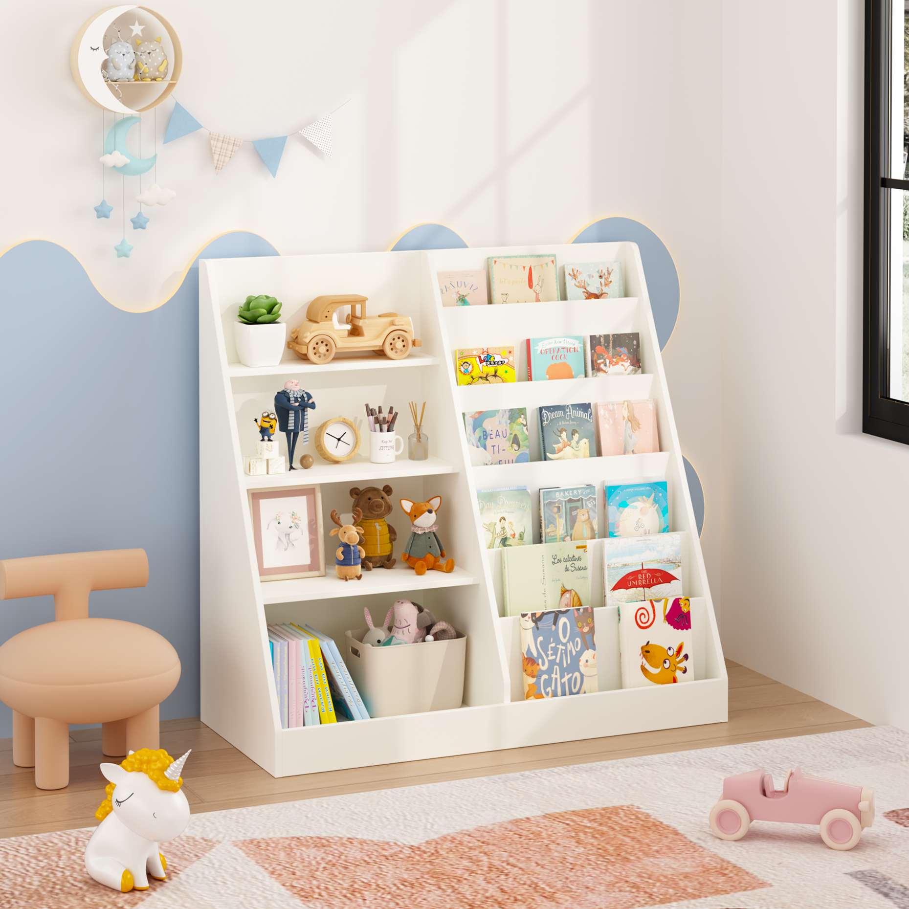 Organizer of children's bookshelves and toy storage