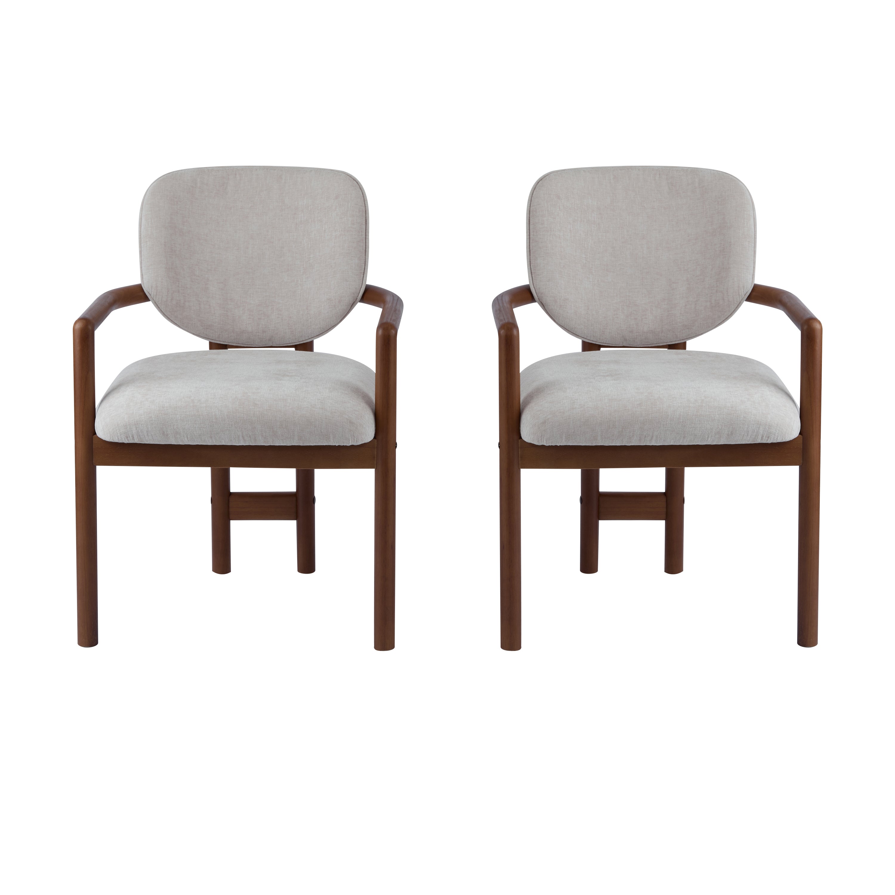 Two rubberwood soft-padded armchair dining chairs（beige）