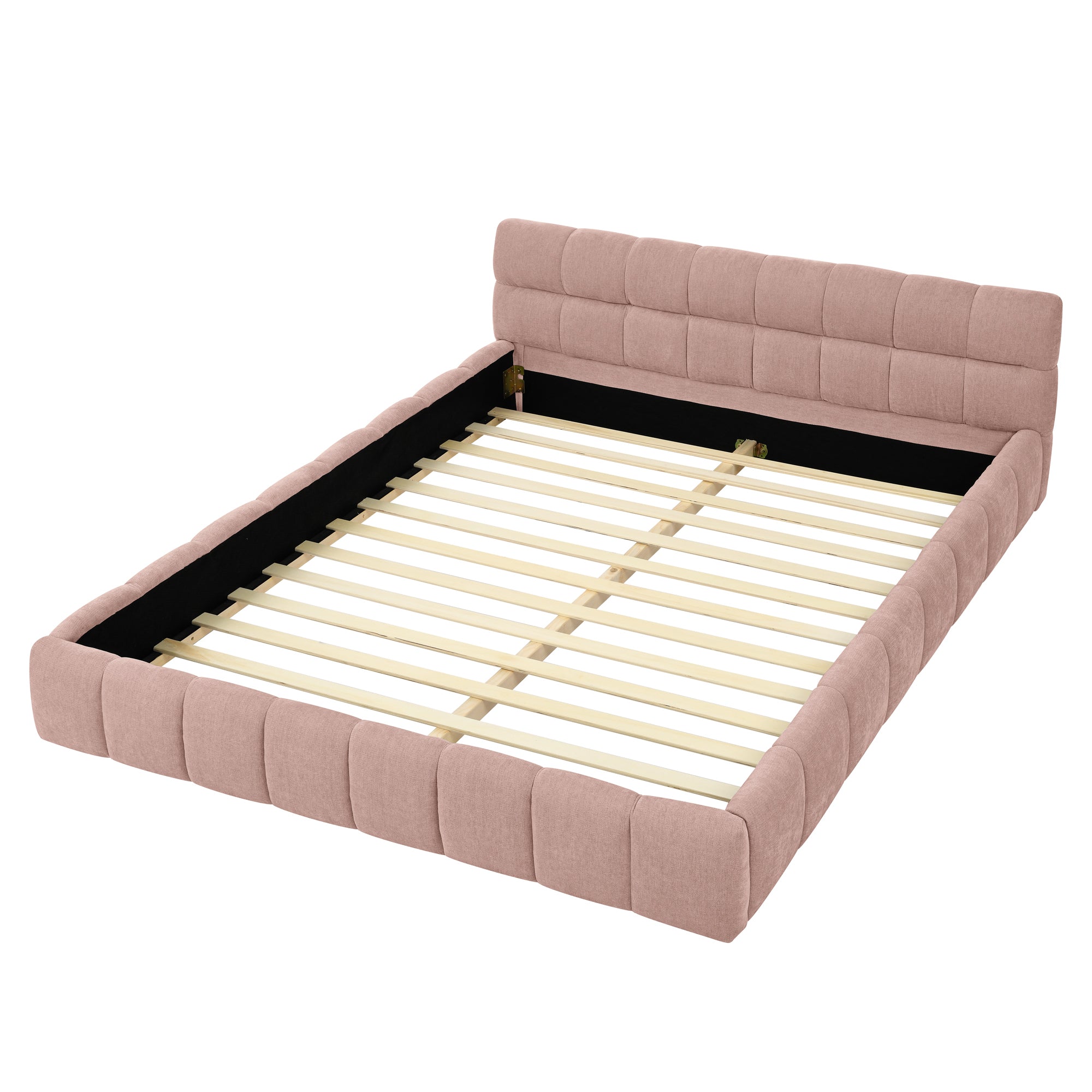 Pink soft-padded king-sized bed frame