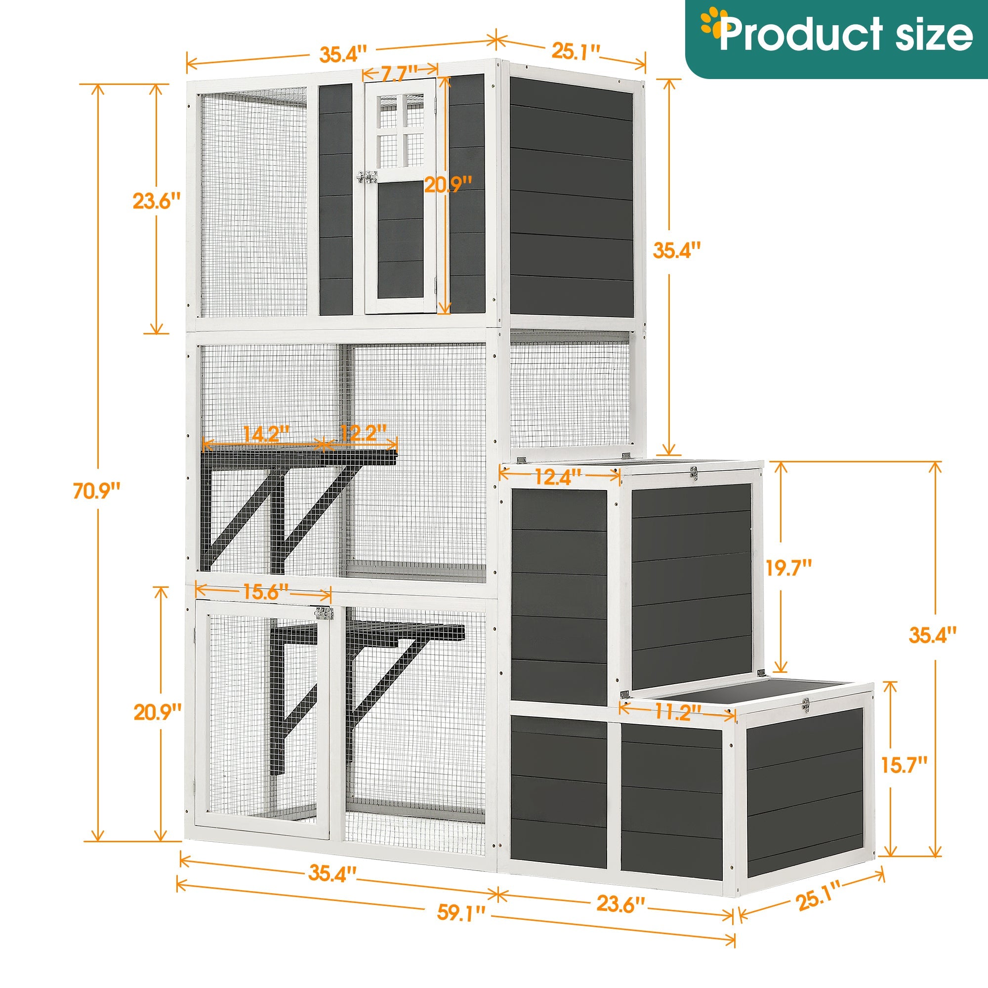 3 - Tier Cat House with Jumping Box and 2 Doors - KiKiUMi