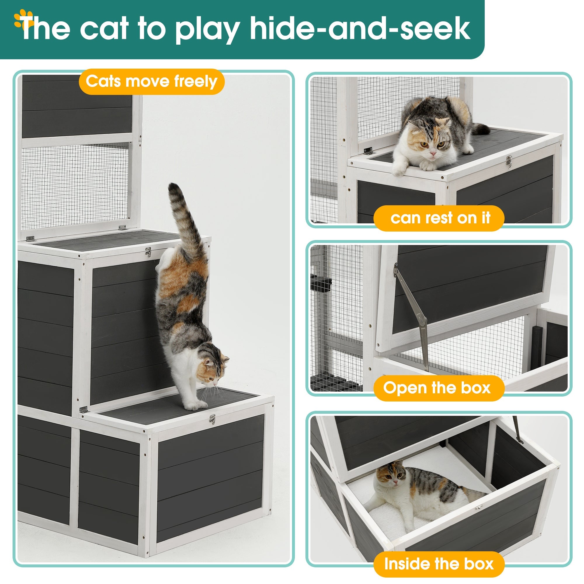 3 - Tier Cat House with Jumping Box and 2 Doors - KiKiUMi
