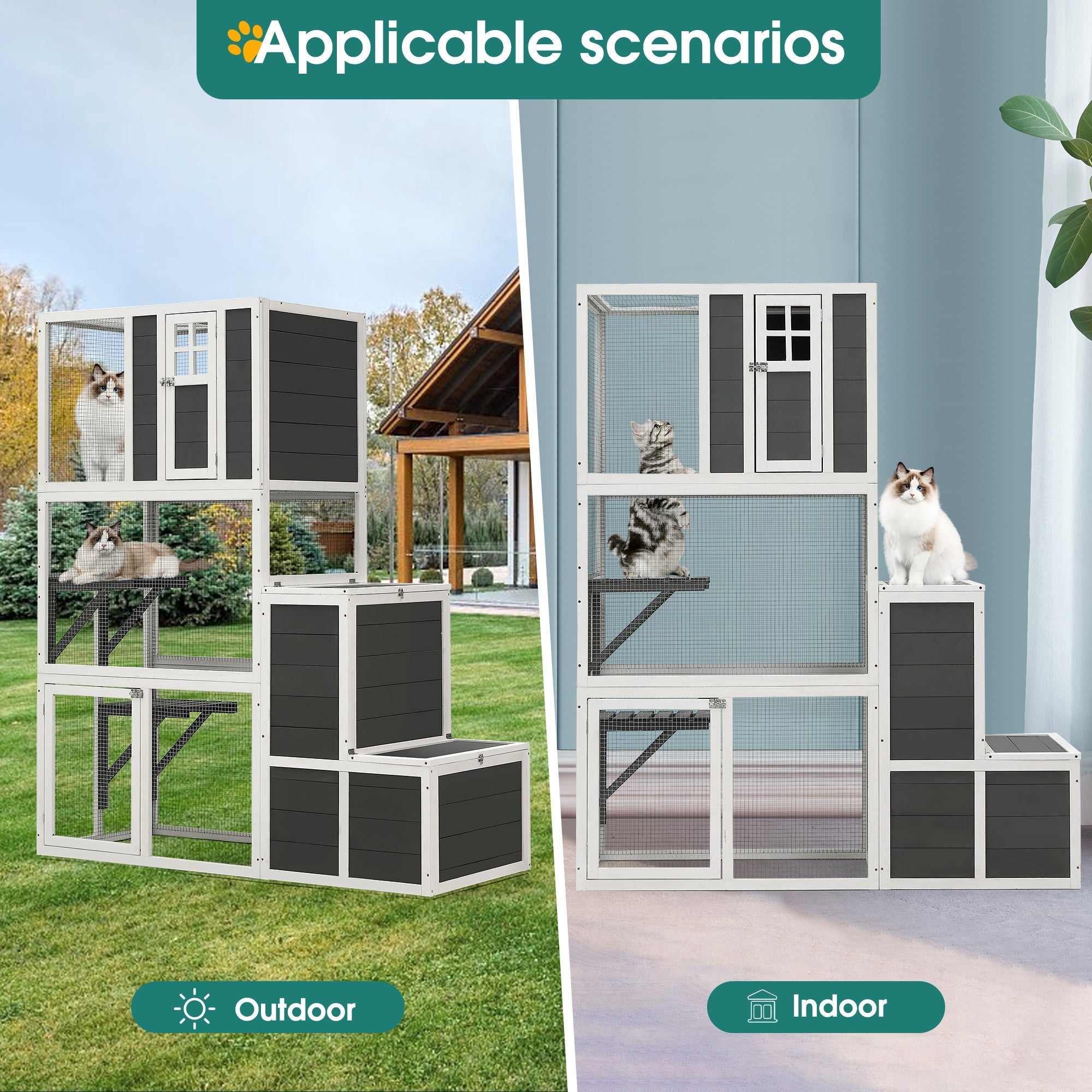 3 - Tier Cat House with Jumping Box and 2 Doors - KiKiUMi