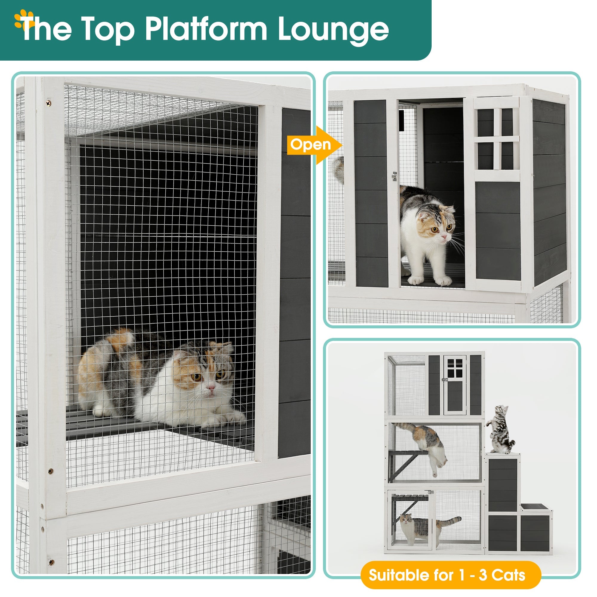 3 - Tier Cat House with Jumping Box and 2 Doors - KiKiUMi