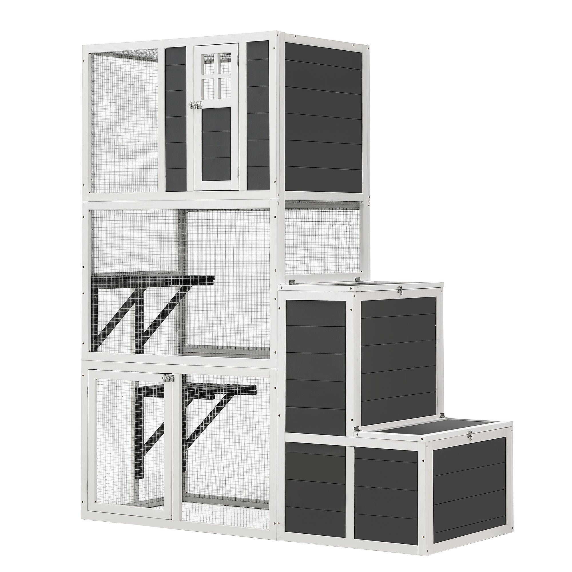 3 - Tier Cat House with Jumping Box and 2 Doors - KiKiUMi