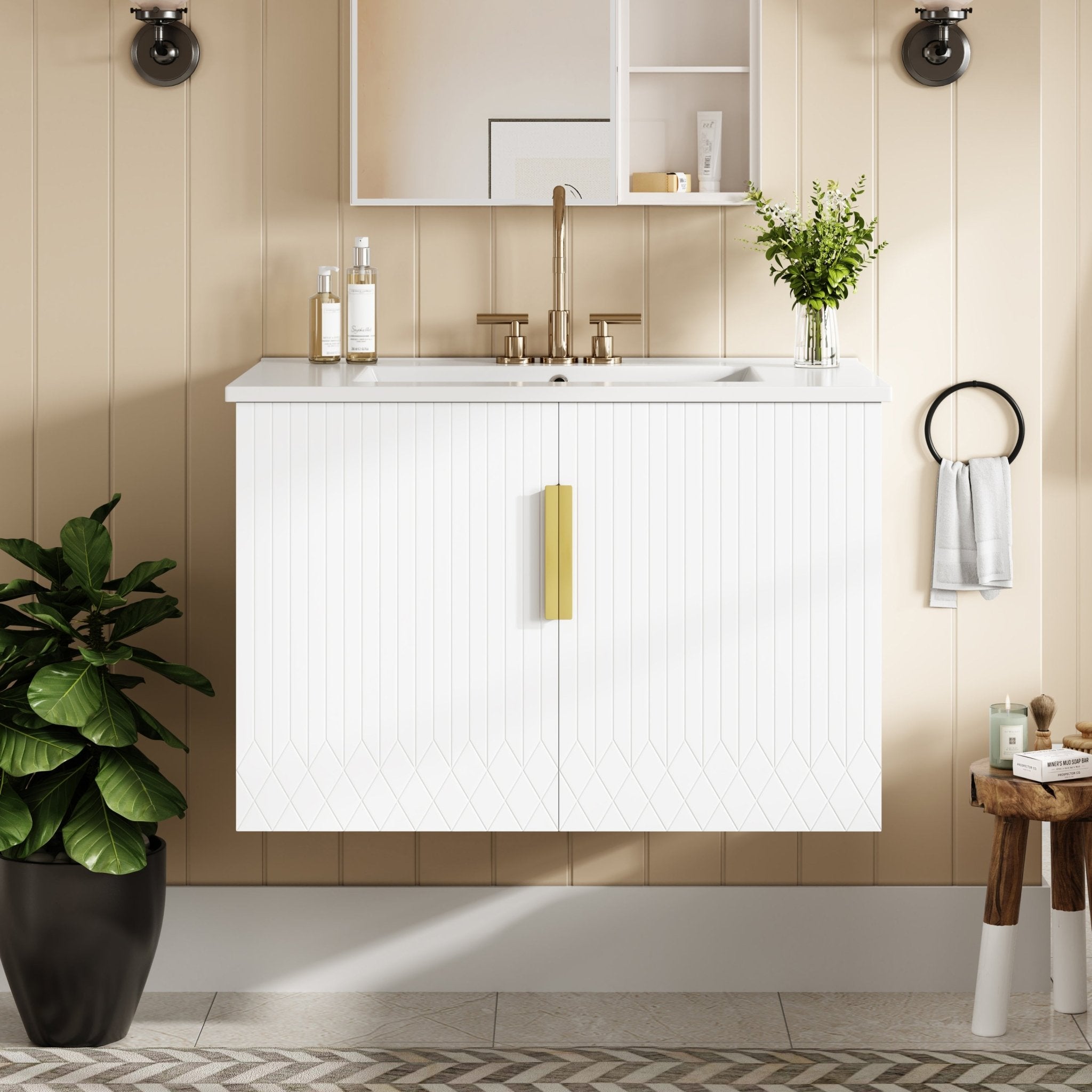 30' ceramic sink, retro bathroom dressing table - KiKiUMi