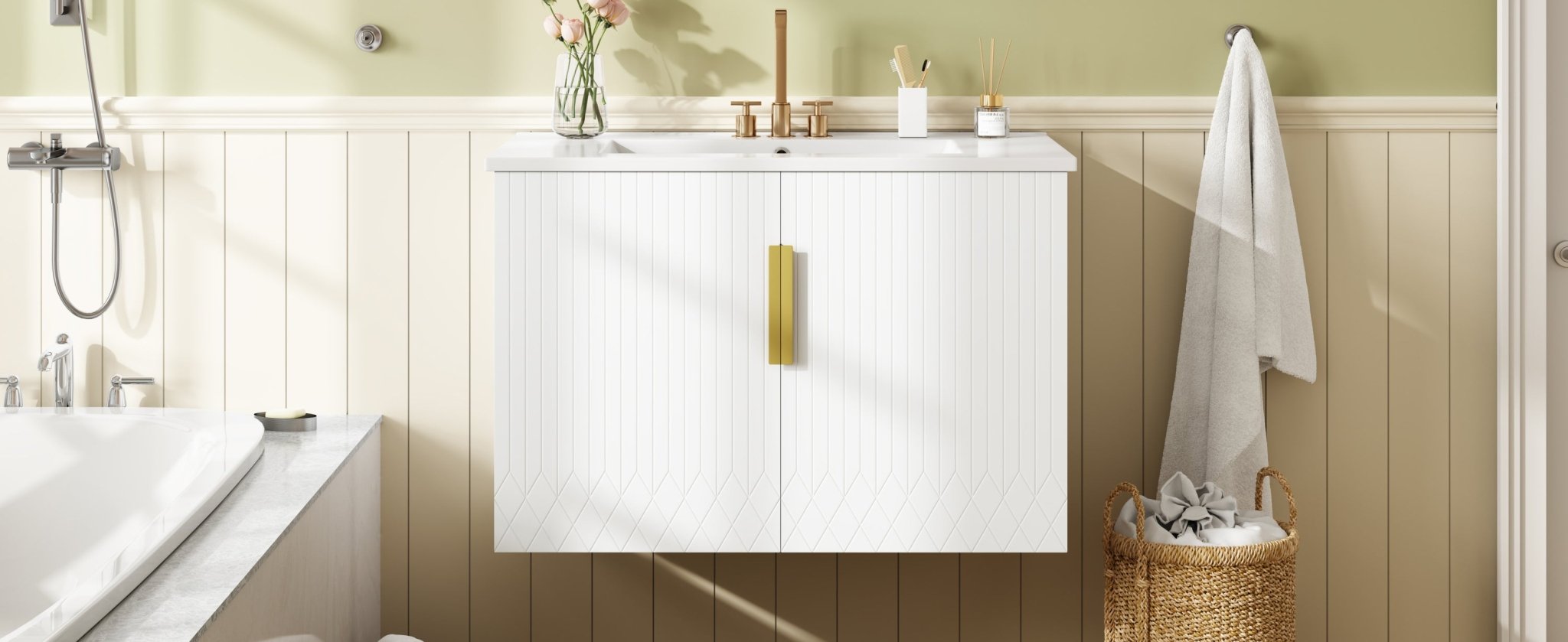 30' ceramic sink, retro bathroom dressing table - KiKiUMi