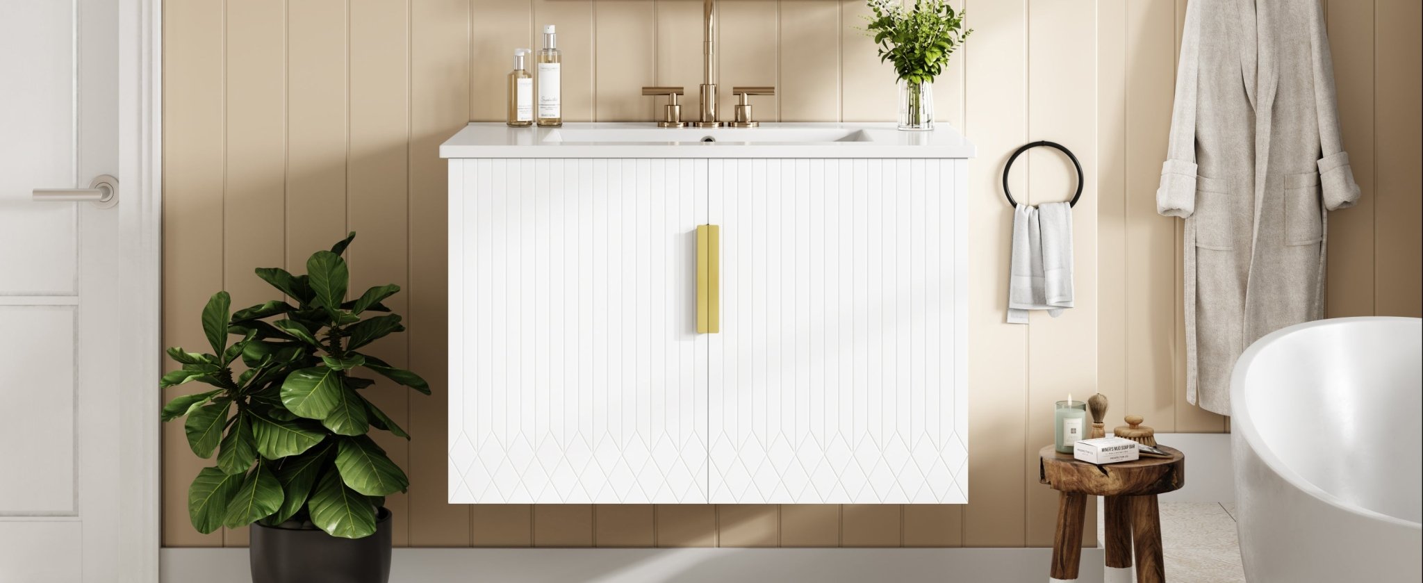 30' ceramic sink, retro bathroom dressing table - KiKiUMi