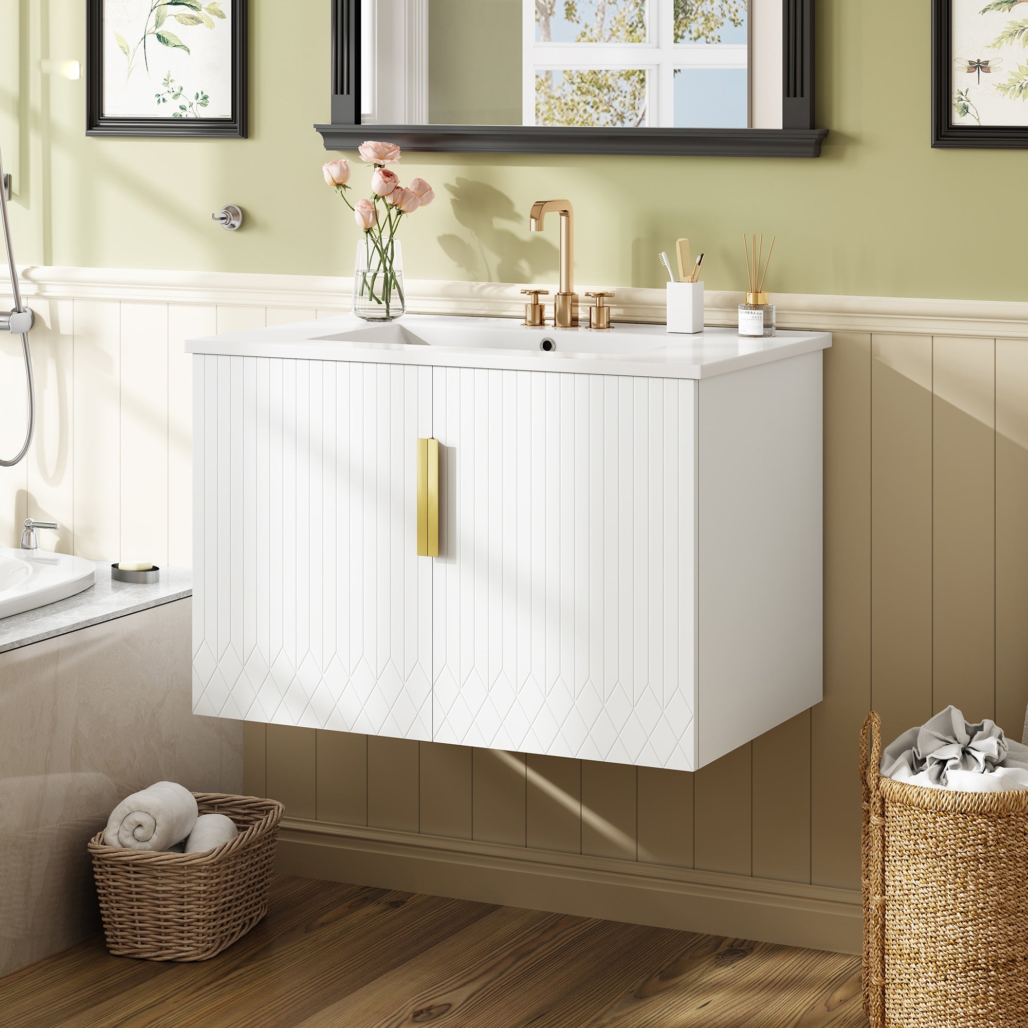 30' ceramic sink, retro bathroom dressing table - KiKiUMi