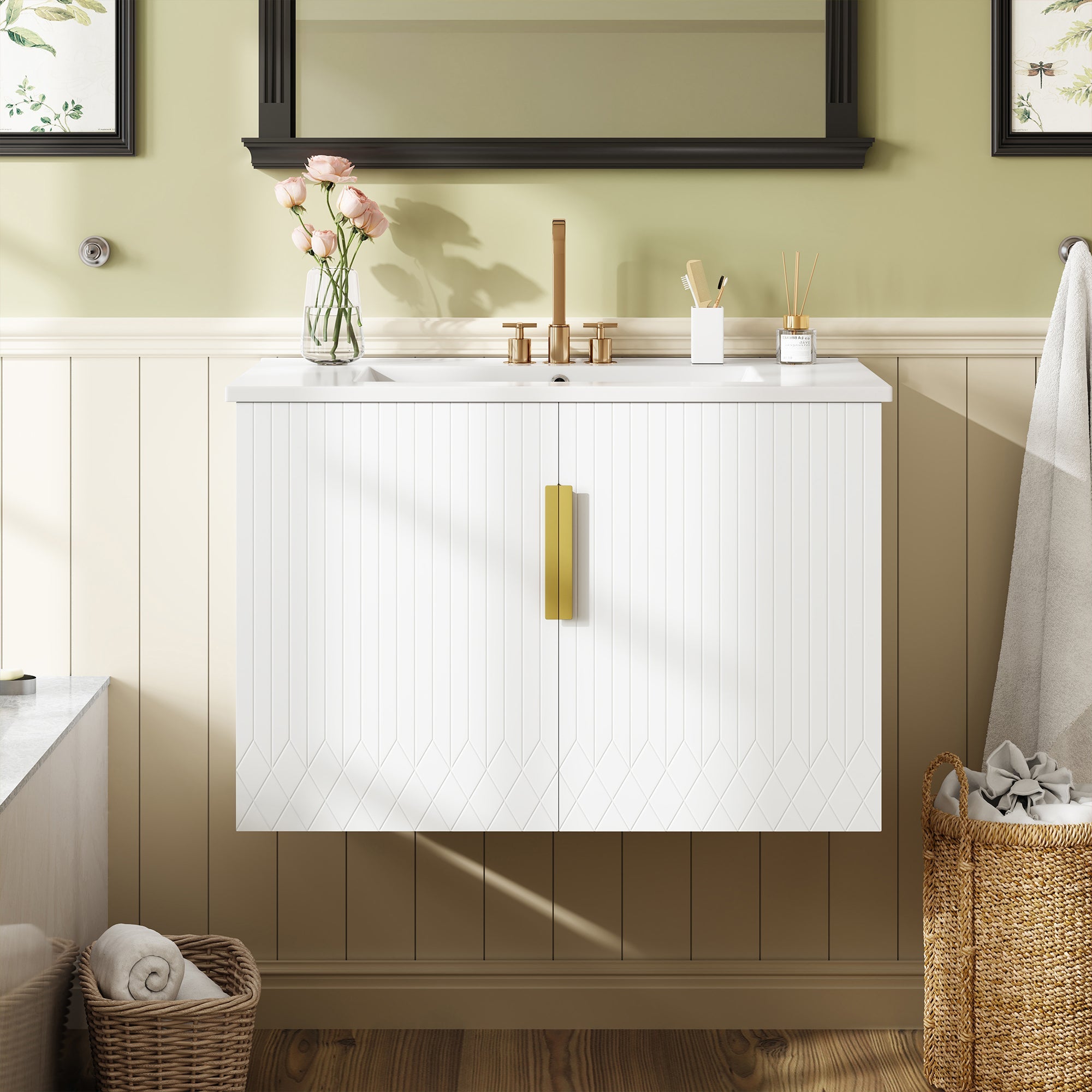 30' ceramic sink, retro bathroom dressing table - KiKiUMi