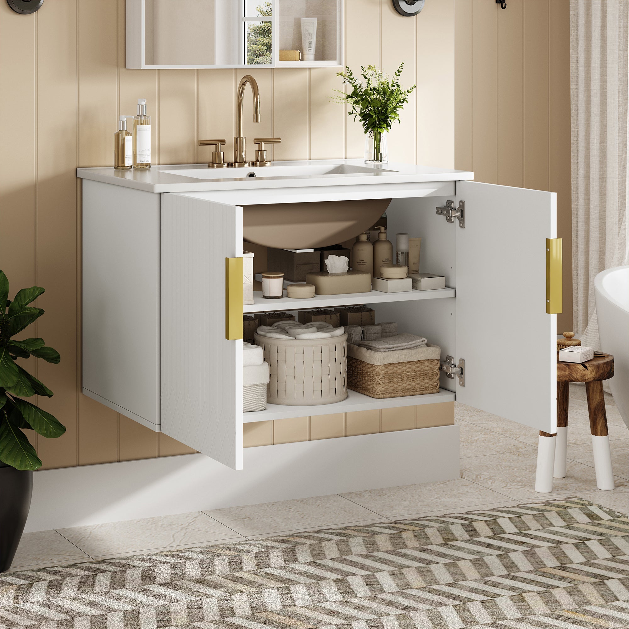 30' ceramic sink, retro bathroom dressing table - KiKiUMi