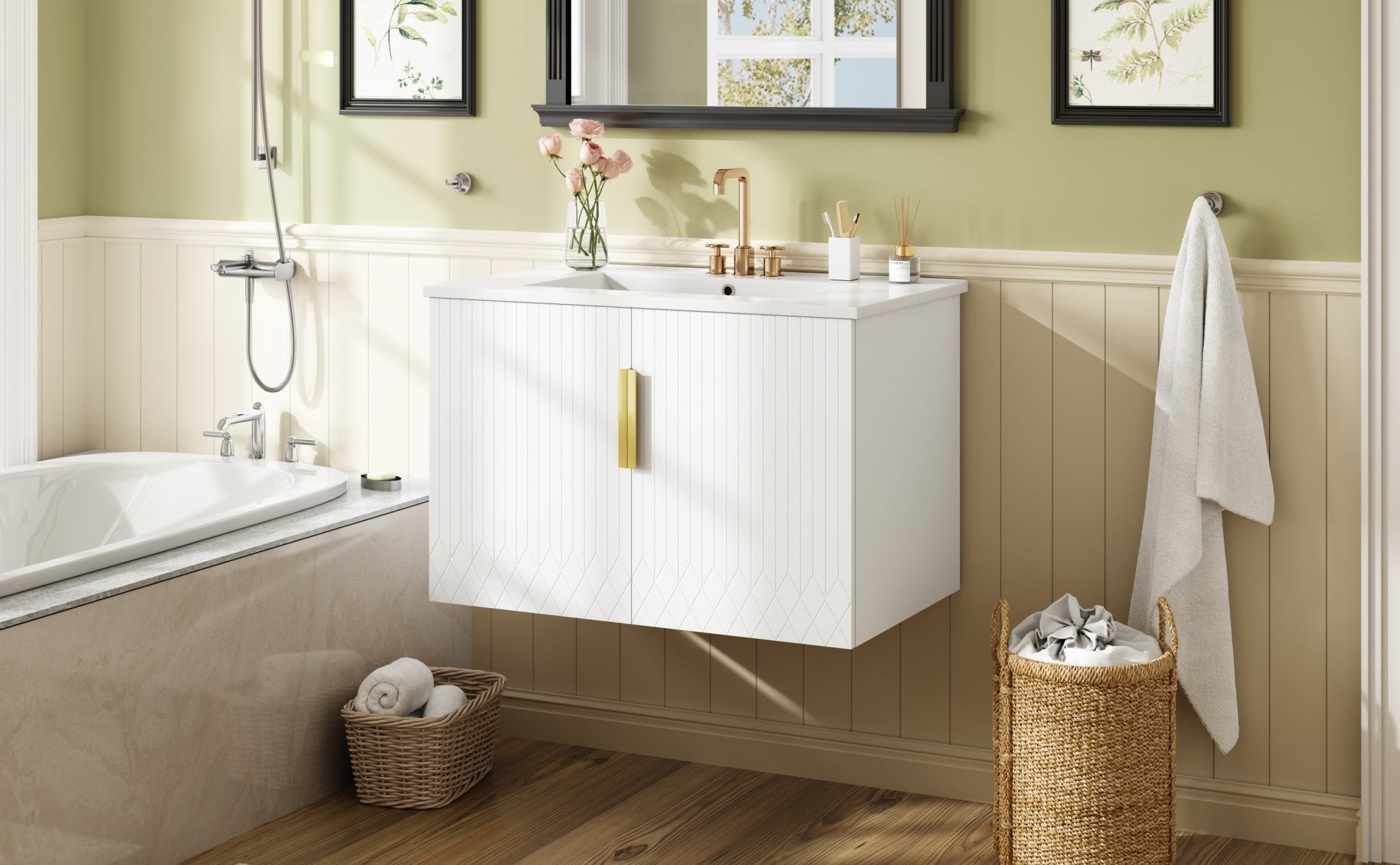 30' ceramic sink, retro bathroom dressing table - KiKiUMi