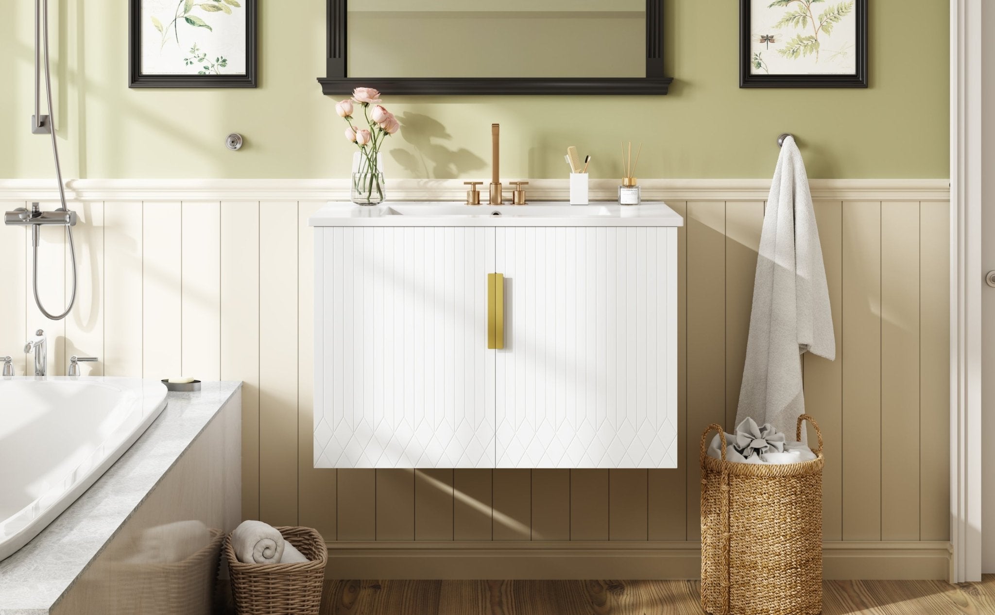 30' ceramic sink, retro bathroom dressing table - KiKiUMi