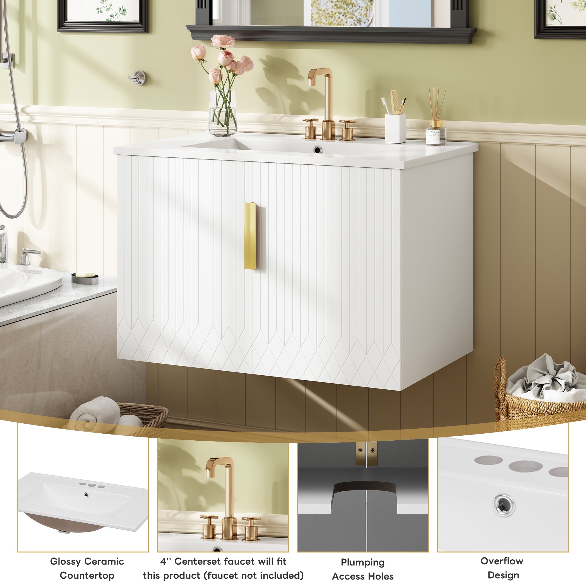 30' ceramic sink, retro bathroom dressing table - KiKiUMi