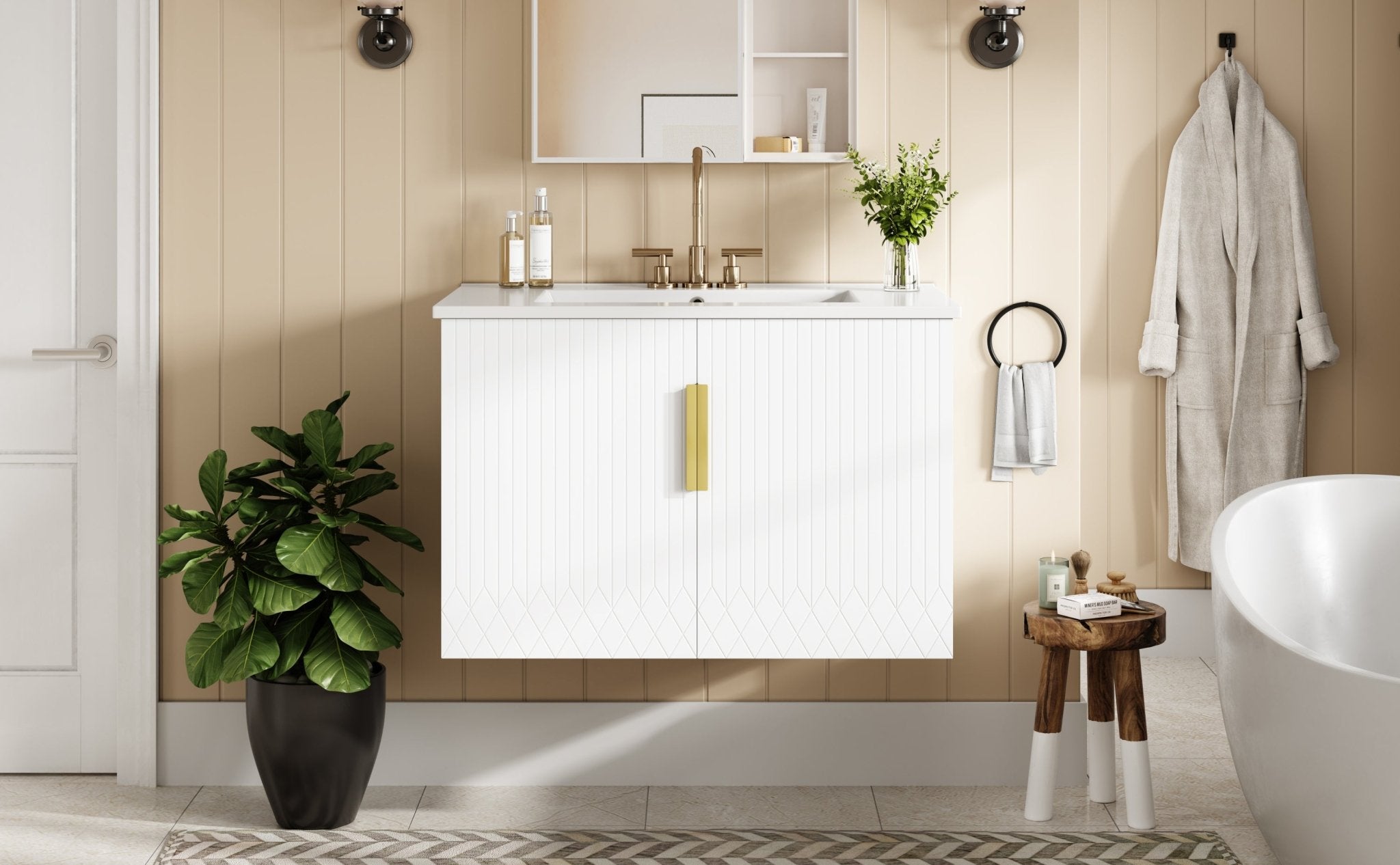 30' ceramic sink, retro bathroom dressing table - KiKiUMi