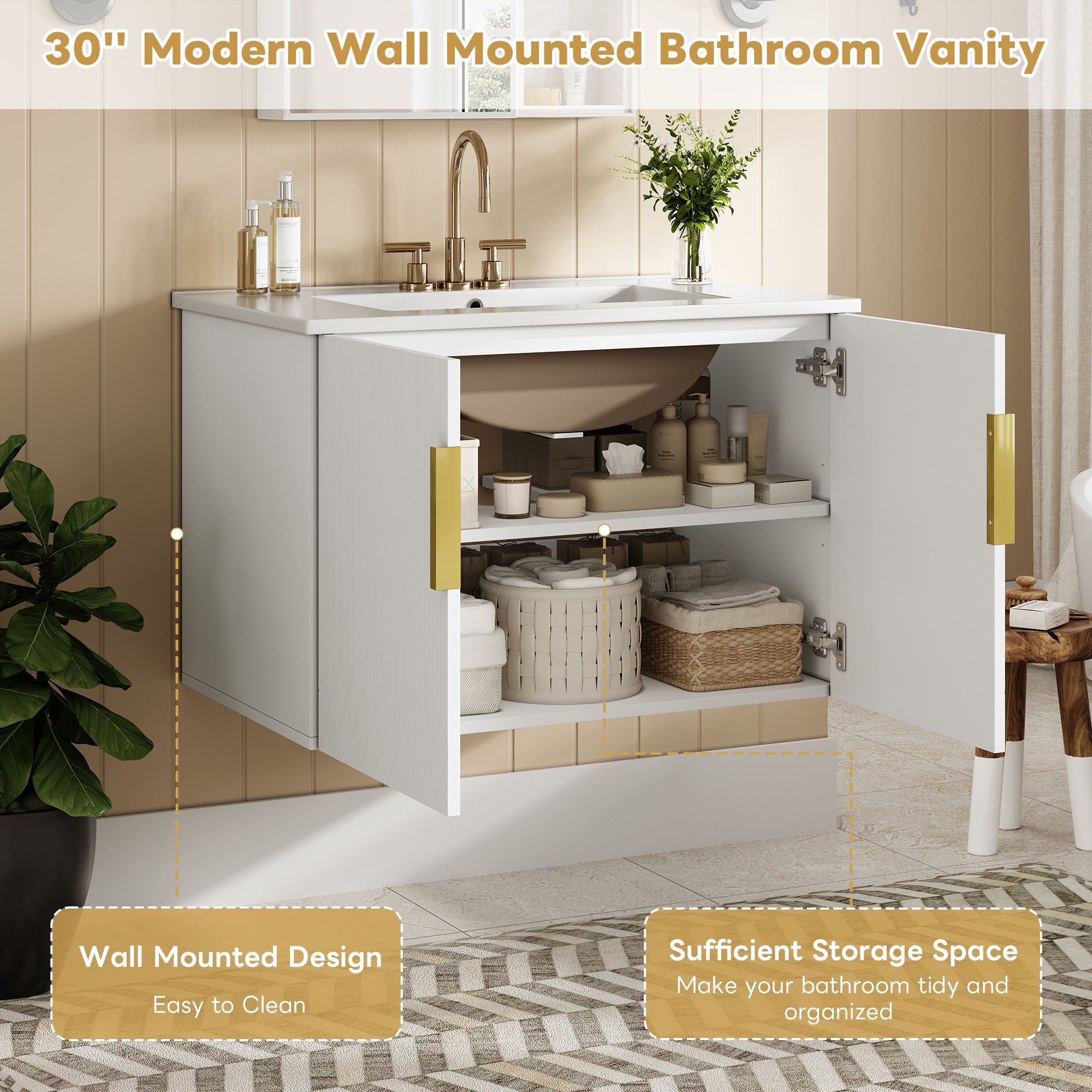 30' ceramic sink, retro bathroom dressing table - KiKiUMi