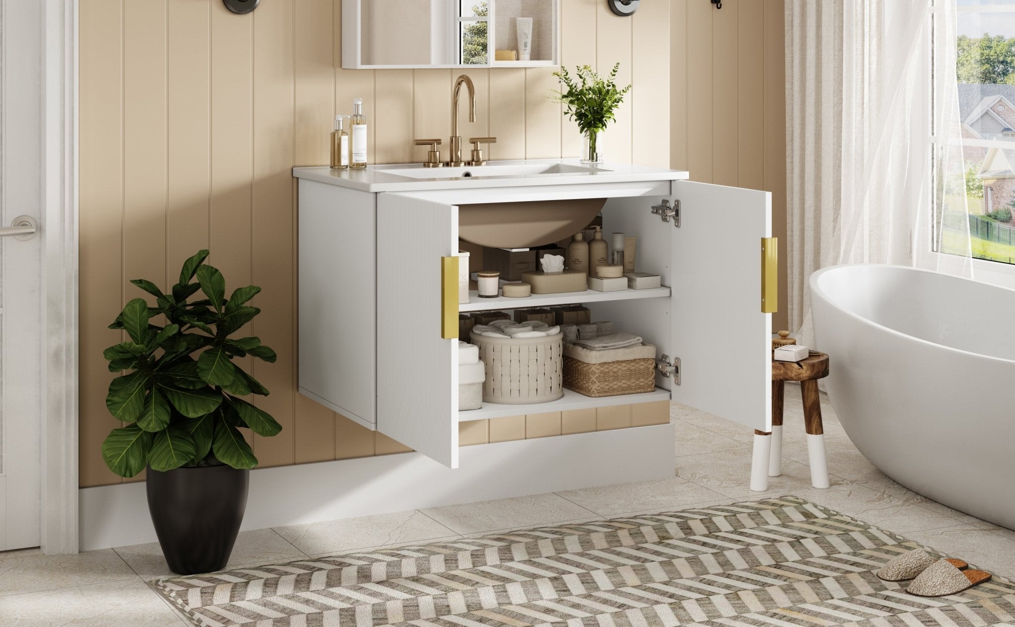 30' ceramic sink, retro bathroom dressing table - KiKiUMi