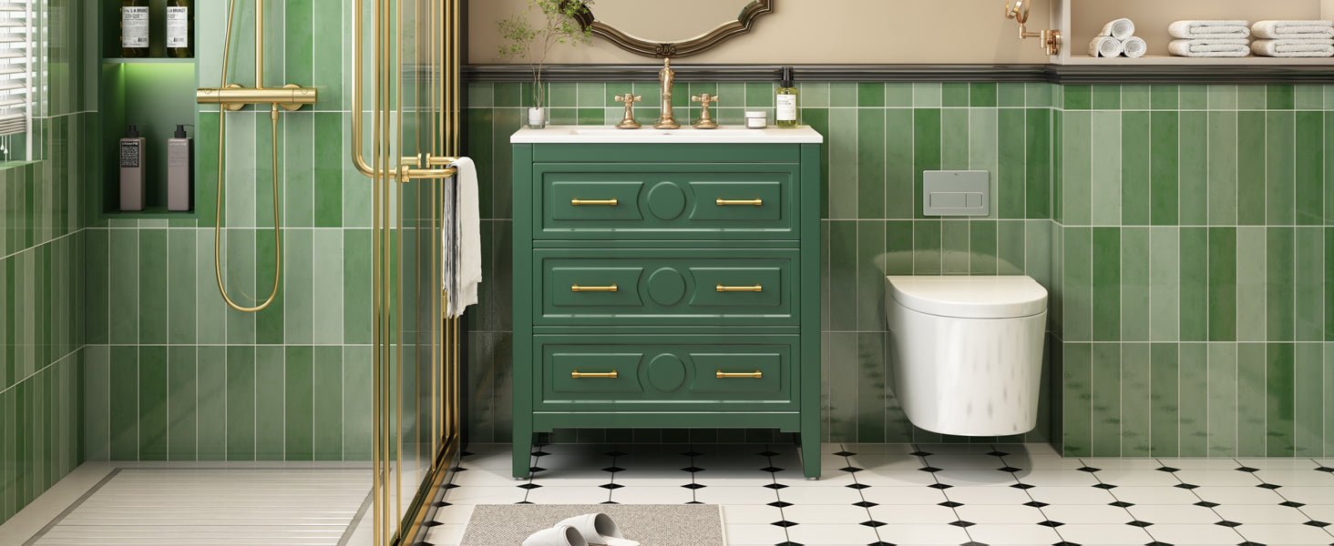 30 "Ceramic sink solid wood frame independent single dressing table set(green) - KiKiUMi