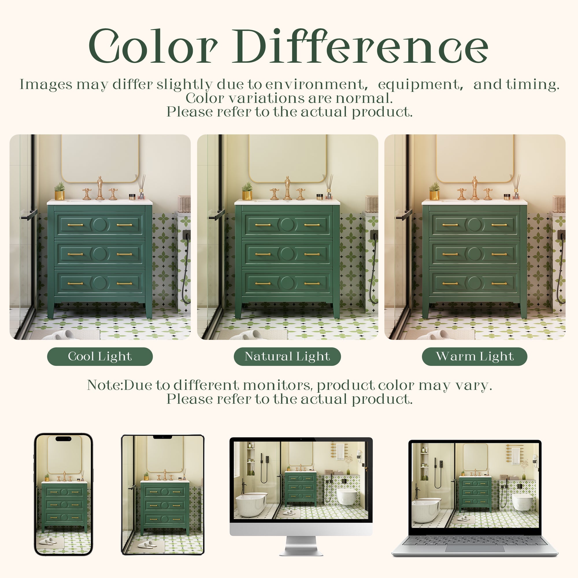 30 "Ceramic sink solid wood frame independent single dressing table set(green) - KiKiUMi