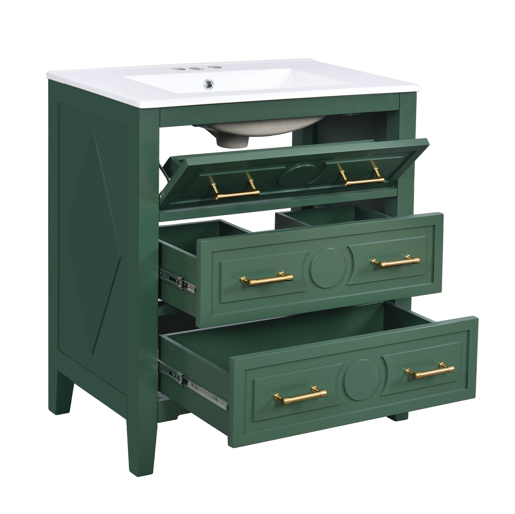 30 "Ceramic sink solid wood frame independent single dressing table set(green) - KiKiUMi