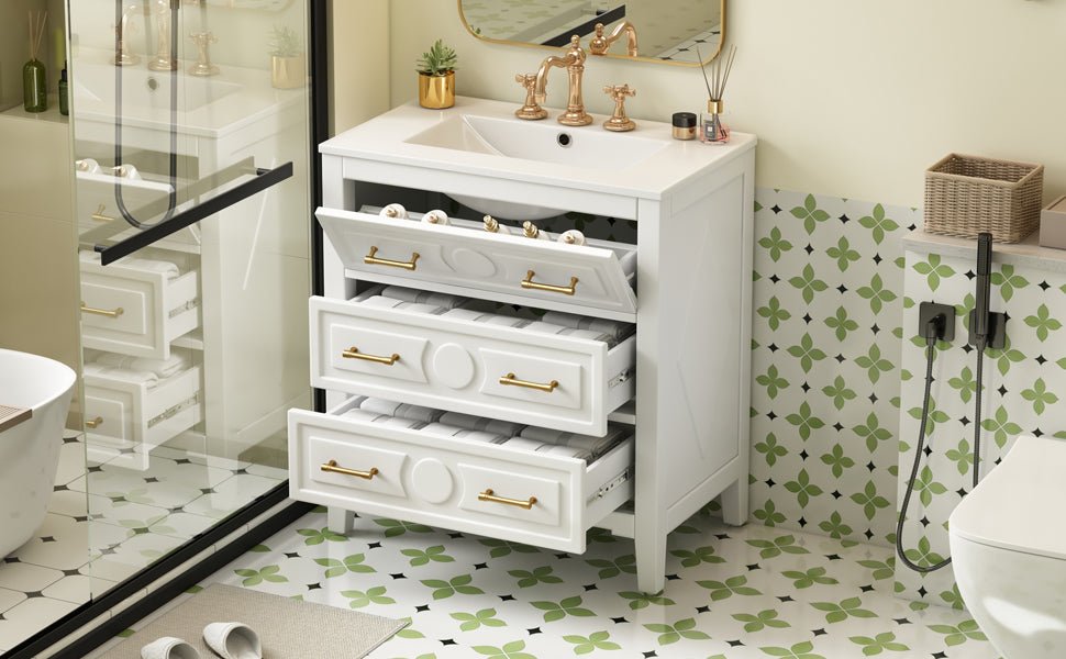 30 "Ceramic sink solid wood frame independent single dressing table set（white） - KiKiUMi