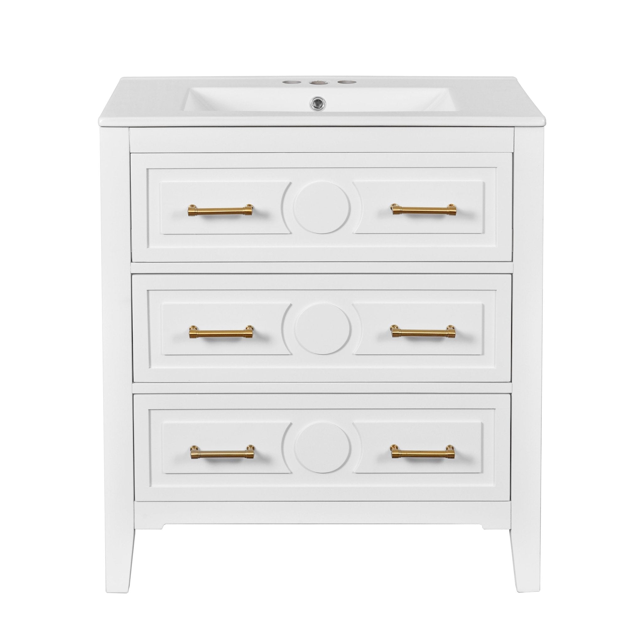 30 "Ceramic sink solid wood frame independent single dressing table set（white） - KiKiUMi
