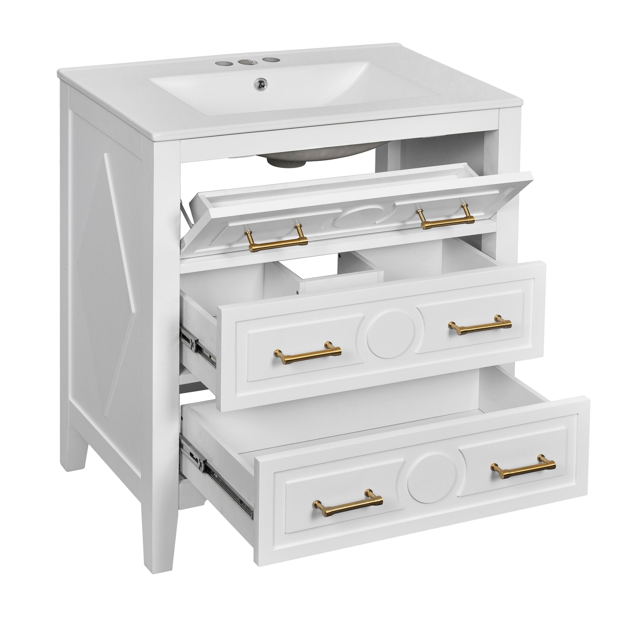 30 "Ceramic sink solid wood frame independent single dressing table set（white） - KiKiUMi