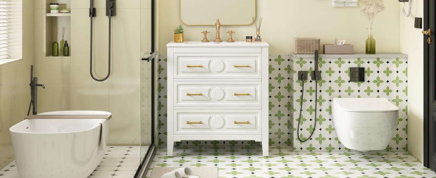 30 "Ceramic sink solid wood frame independent single dressing table set（white） - KiKiUMi