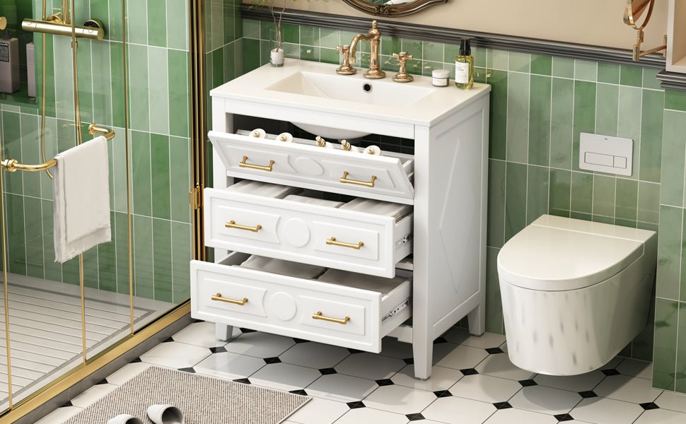 30 "Ceramic sink solid wood frame independent single dressing table set（white） - KiKiUMi