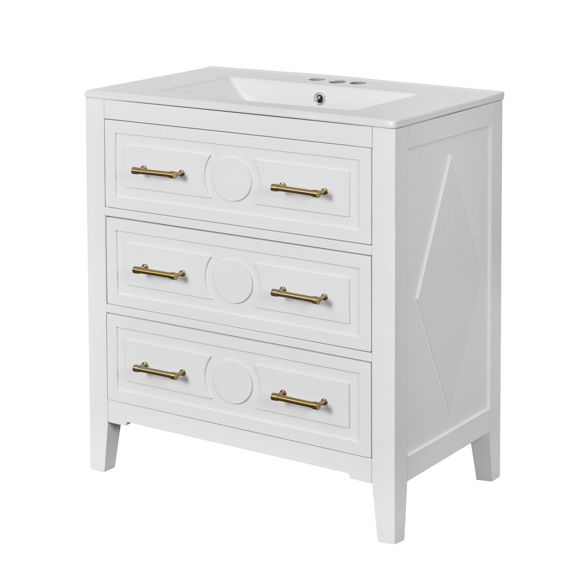 30 "Ceramic sink solid wood frame independent single dressing table set（white） - KiKiUMi